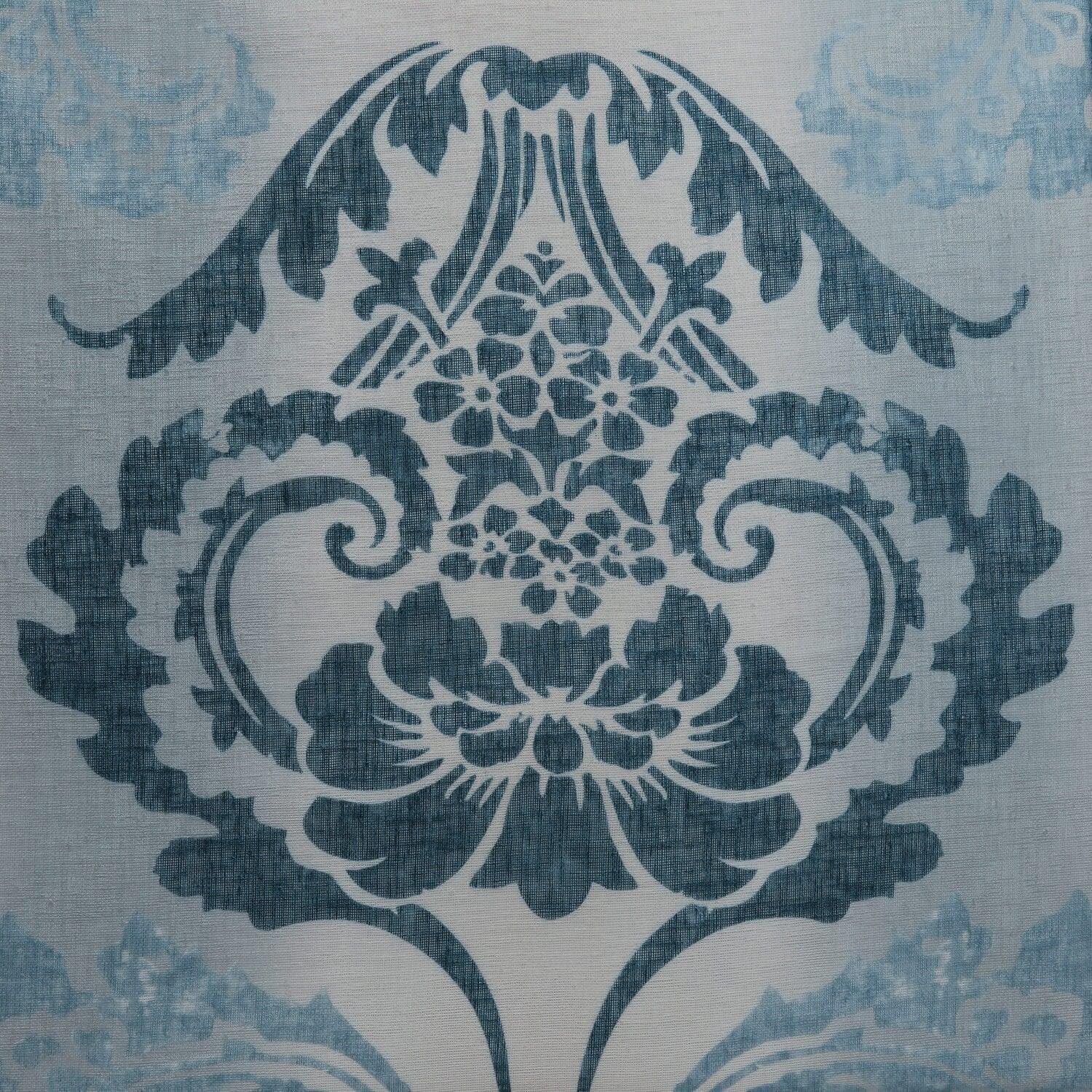 Damascus Teal Printed Faux Linen Sheer Fabric