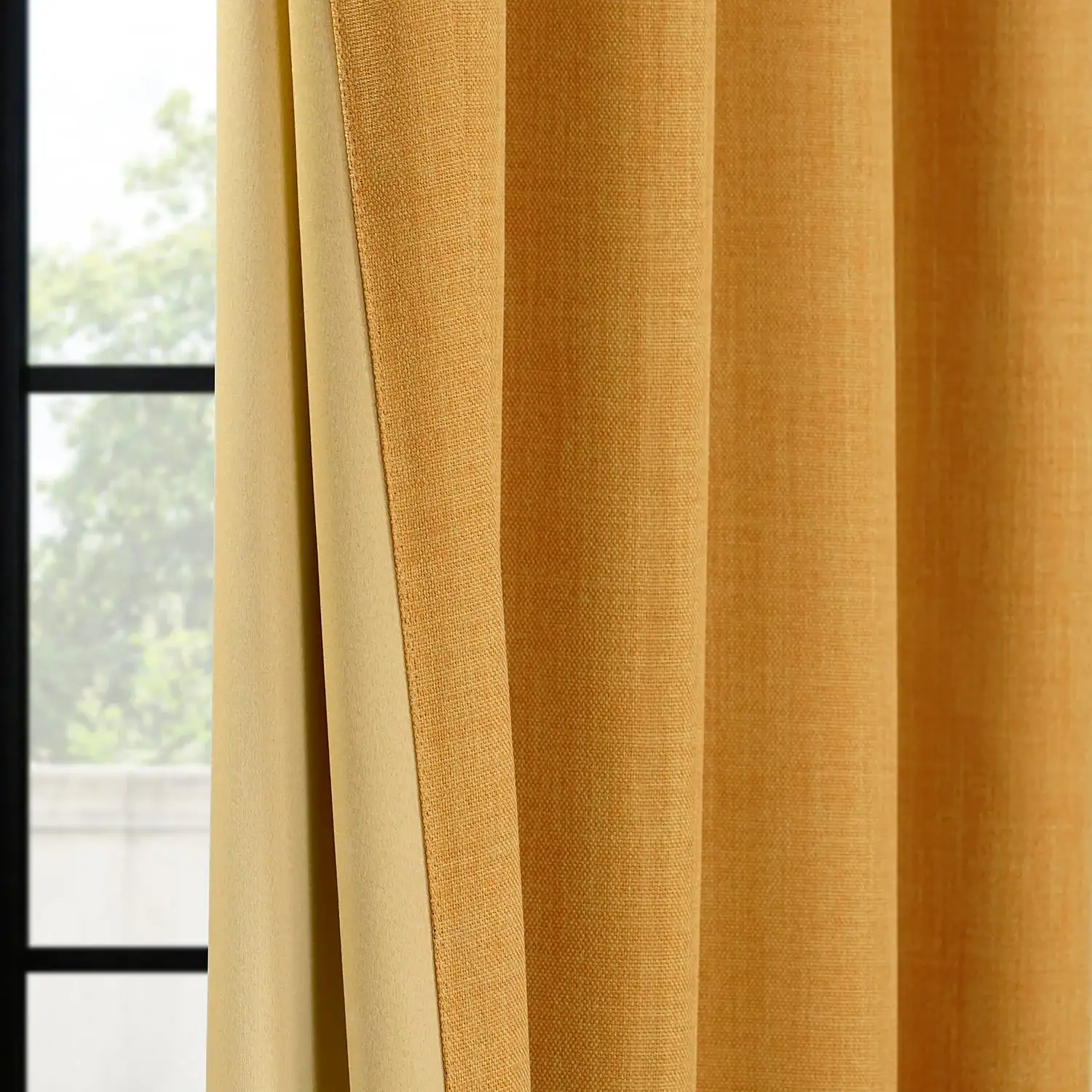 Dandelion Gold Extra Wide Textured Faux Linen Room Darkening Curtain - Image 5