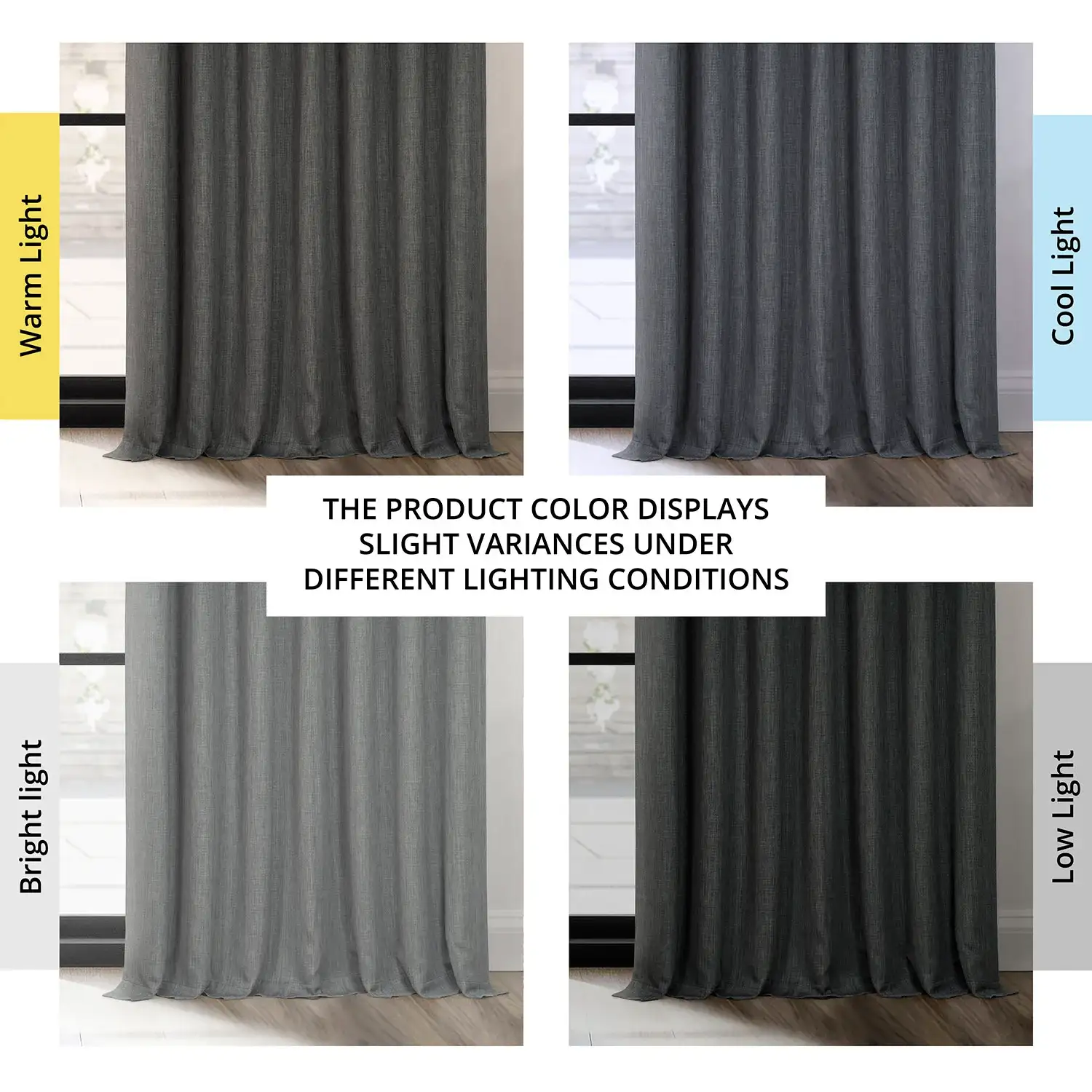 Dark Gravel Extra Wide Textured Faux Linen Room Darkening Curtain - Image 7