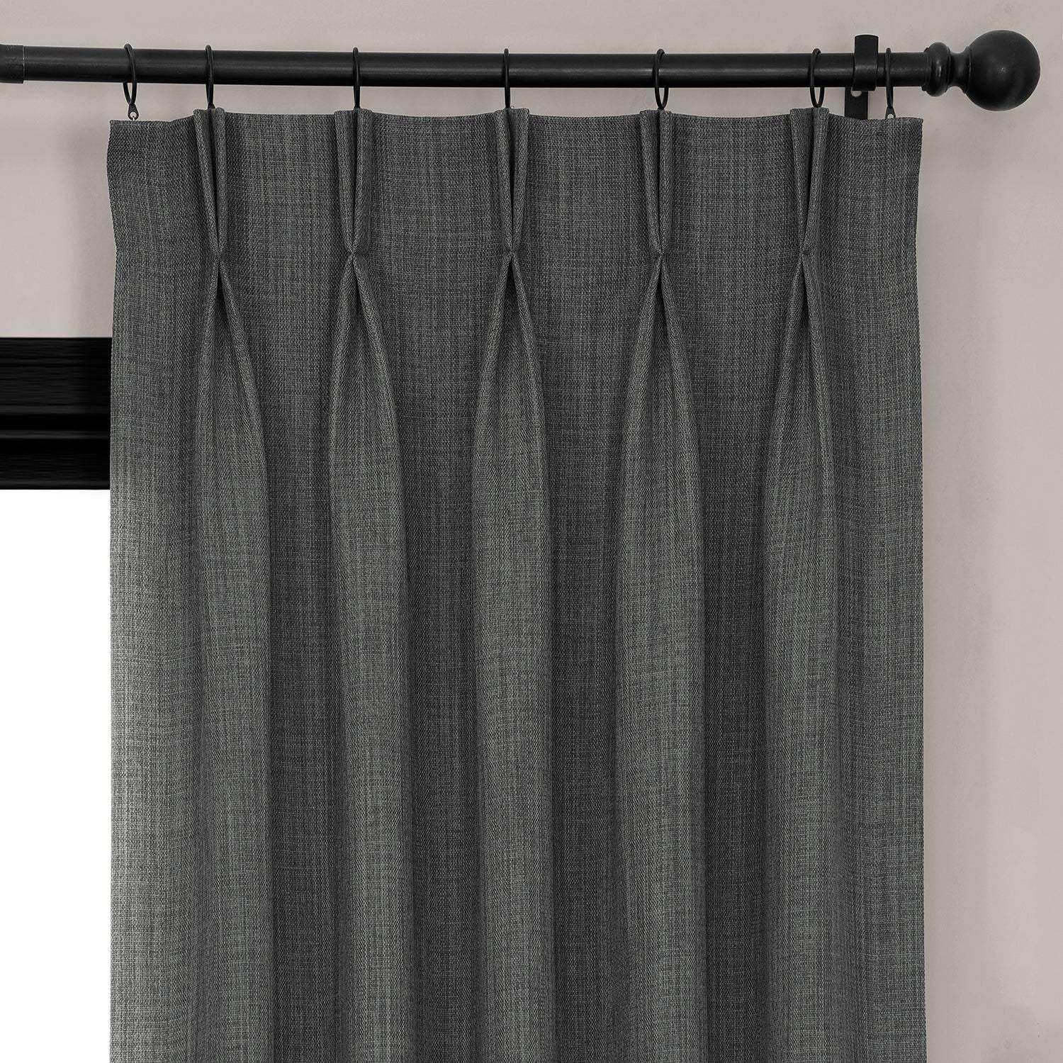 Dark Gravel French Pleat Textured Faux Linen Room Darkening Curtain - Image 2