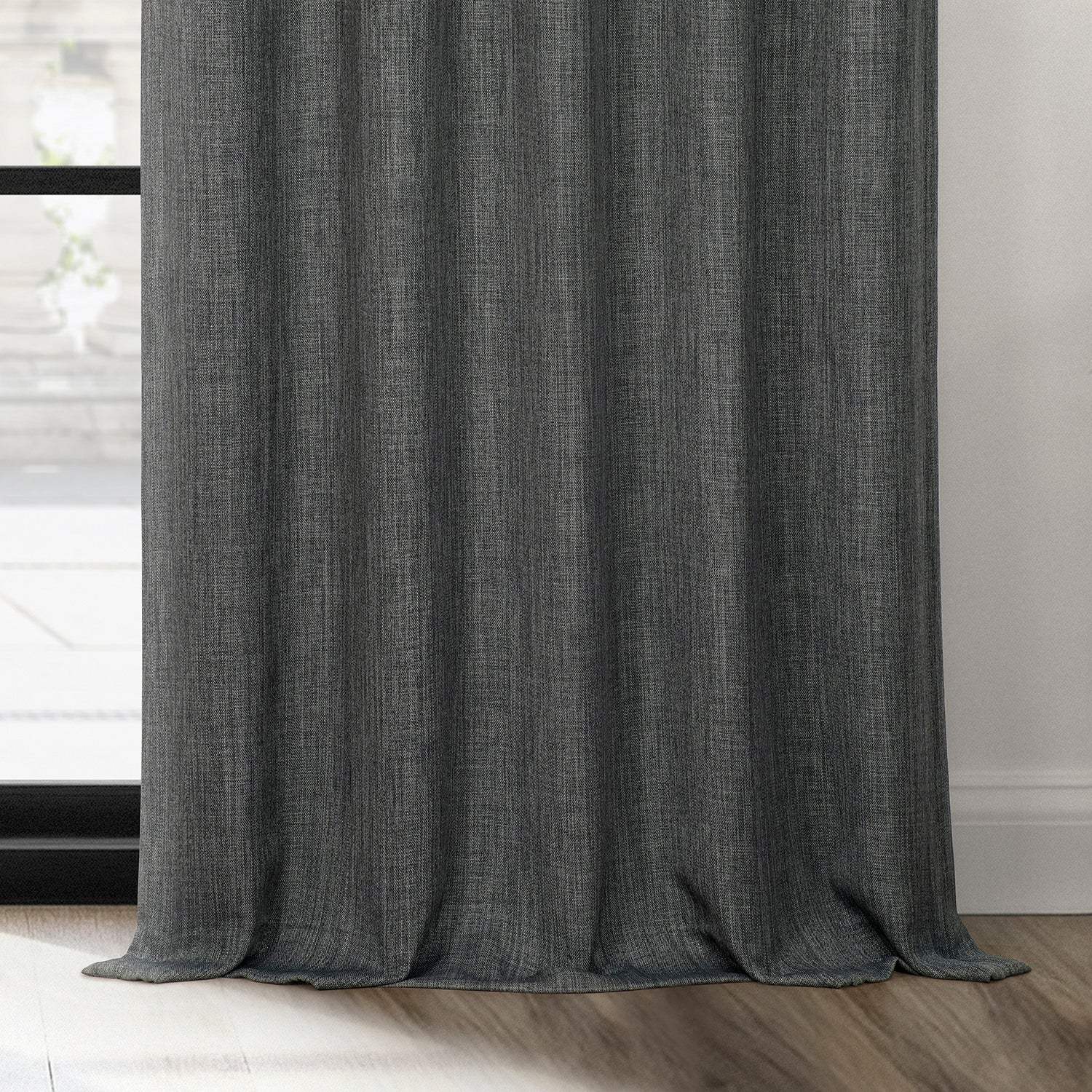 Dark Gravel French Pleat Textured Faux Linen Room Darkening Curtain - Image 4