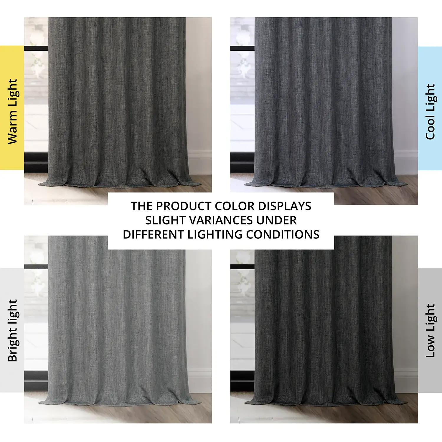 Dark Gravel French Pleat Textured Faux Linen Room Darkening Curtain - Image 5