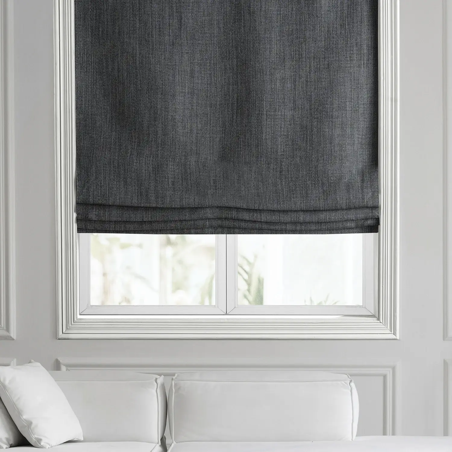 Dark Gravel Textured Faux Linen Roman Shade