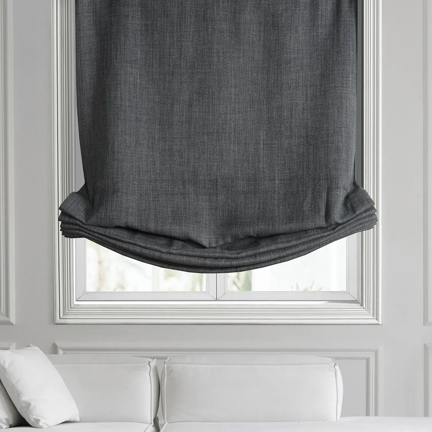 Dark Gravel Textured Faux Linen Roman Shade - Image 2