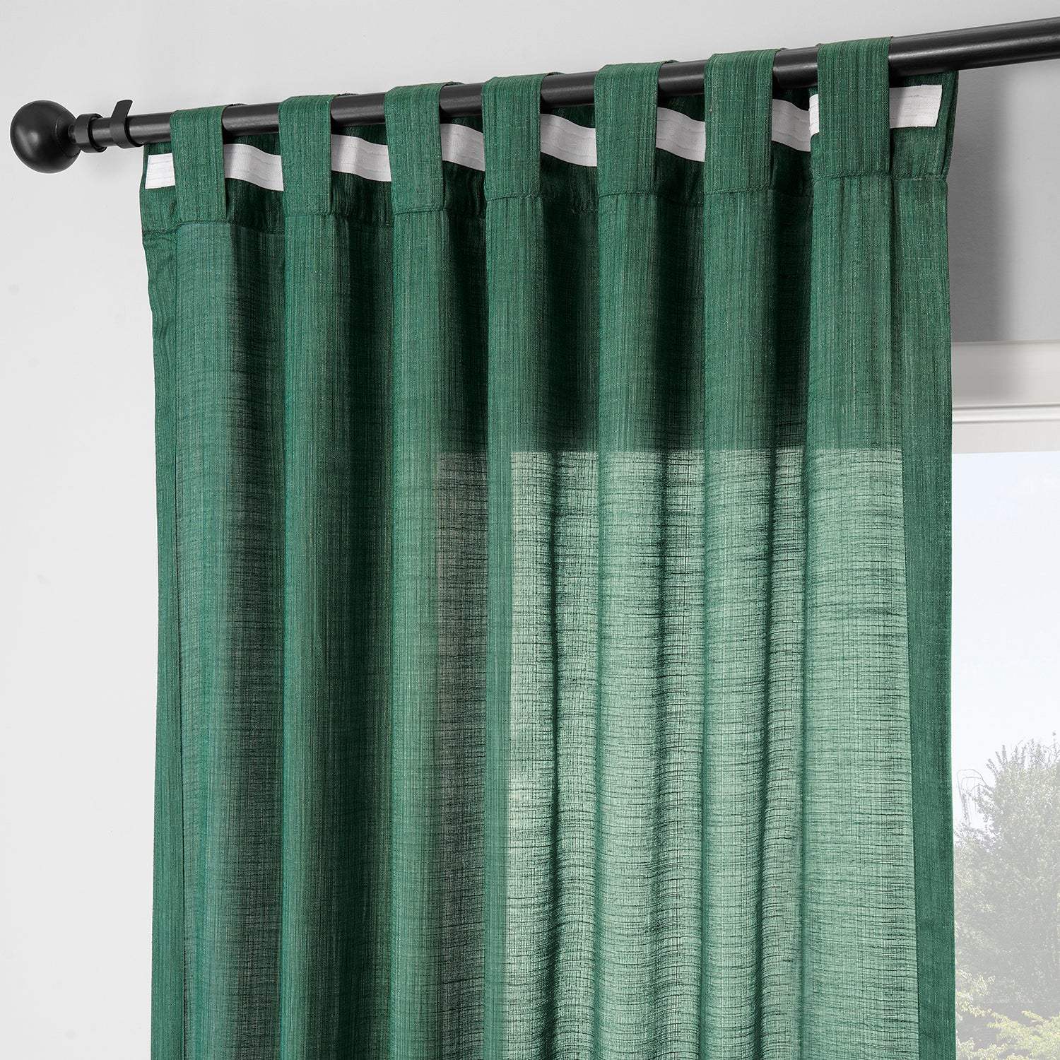 Dark Green Rustic Linen Weave Semi-Sheer Curtain Pair (2 Panels) - Image 5
