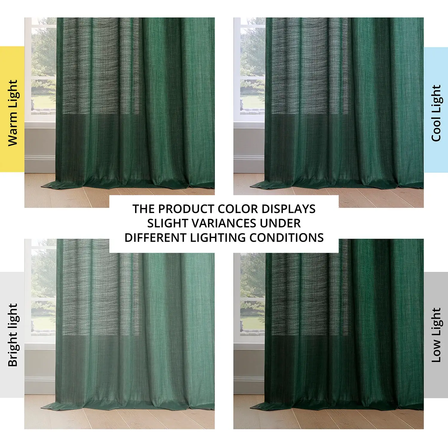 Dark Green Rustic Linen Weave Semi-Sheer Curtain Pair (2 Panels) - Image 7