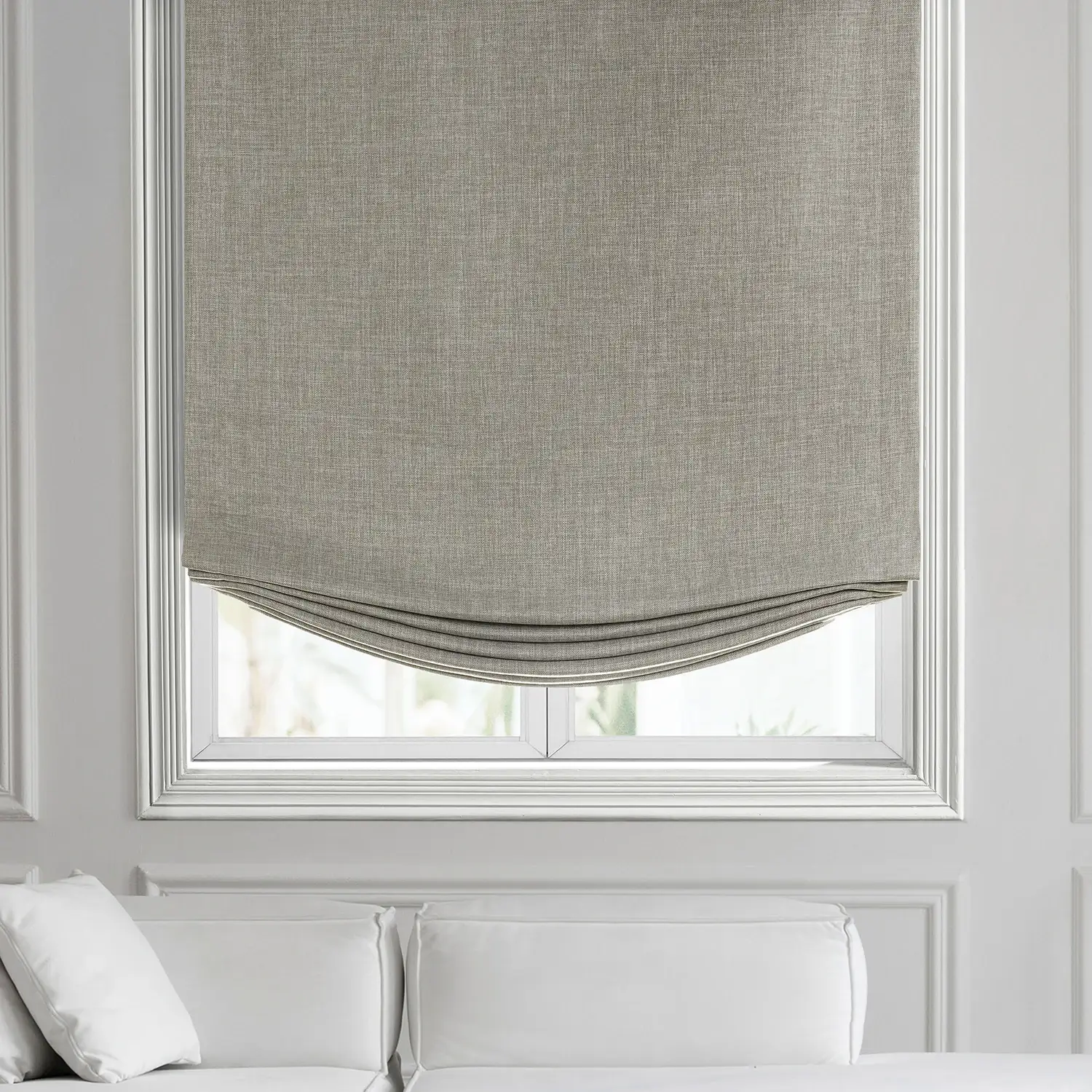 Dark Greige Performance Linen Roman Shade - Image 2