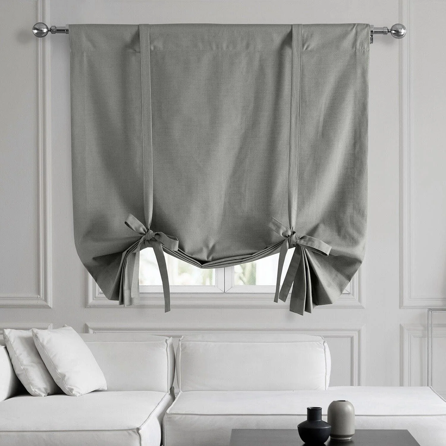 Dark Grey Dune Textured Solid Cotton Room Darkening Tie-Up Window Shade