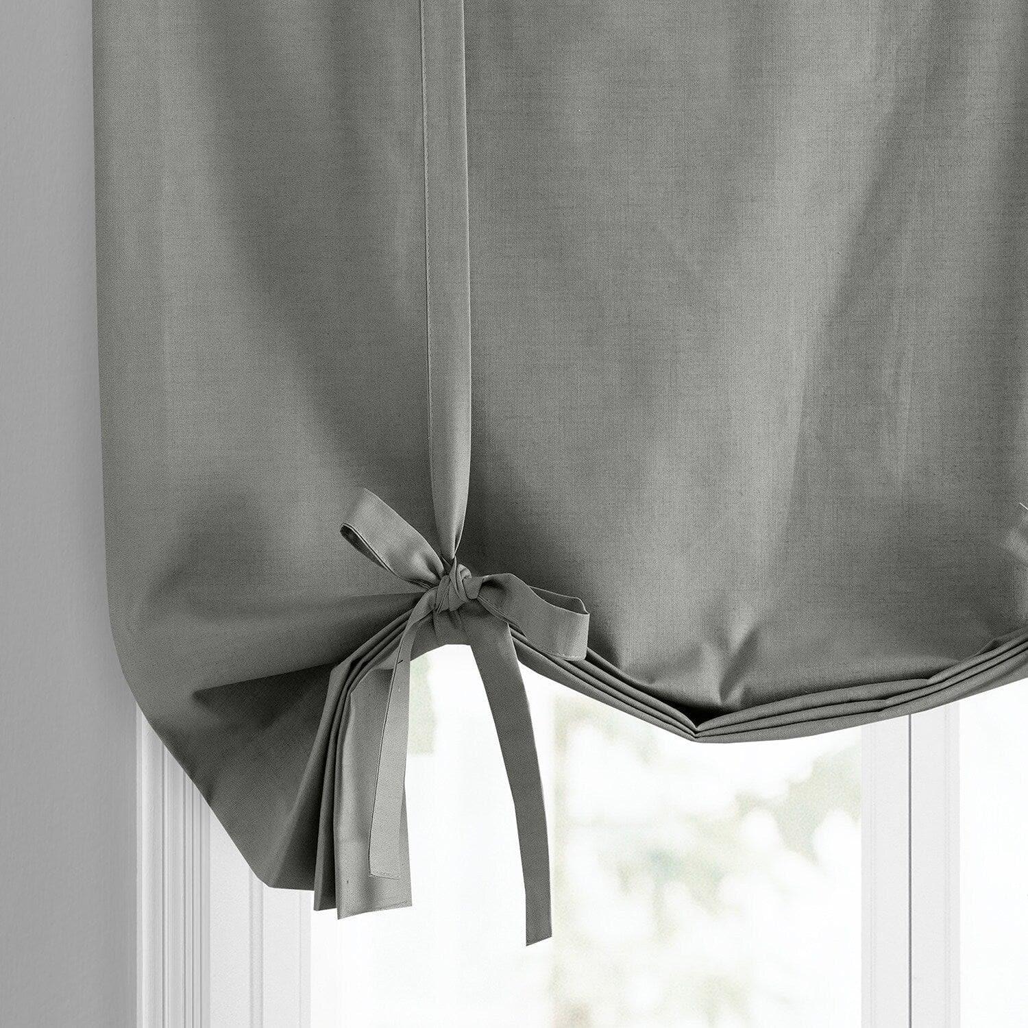 Dark Grey Dune Textured Solid Cotton Room Darkening Tie-Up Window Shade - Image 2