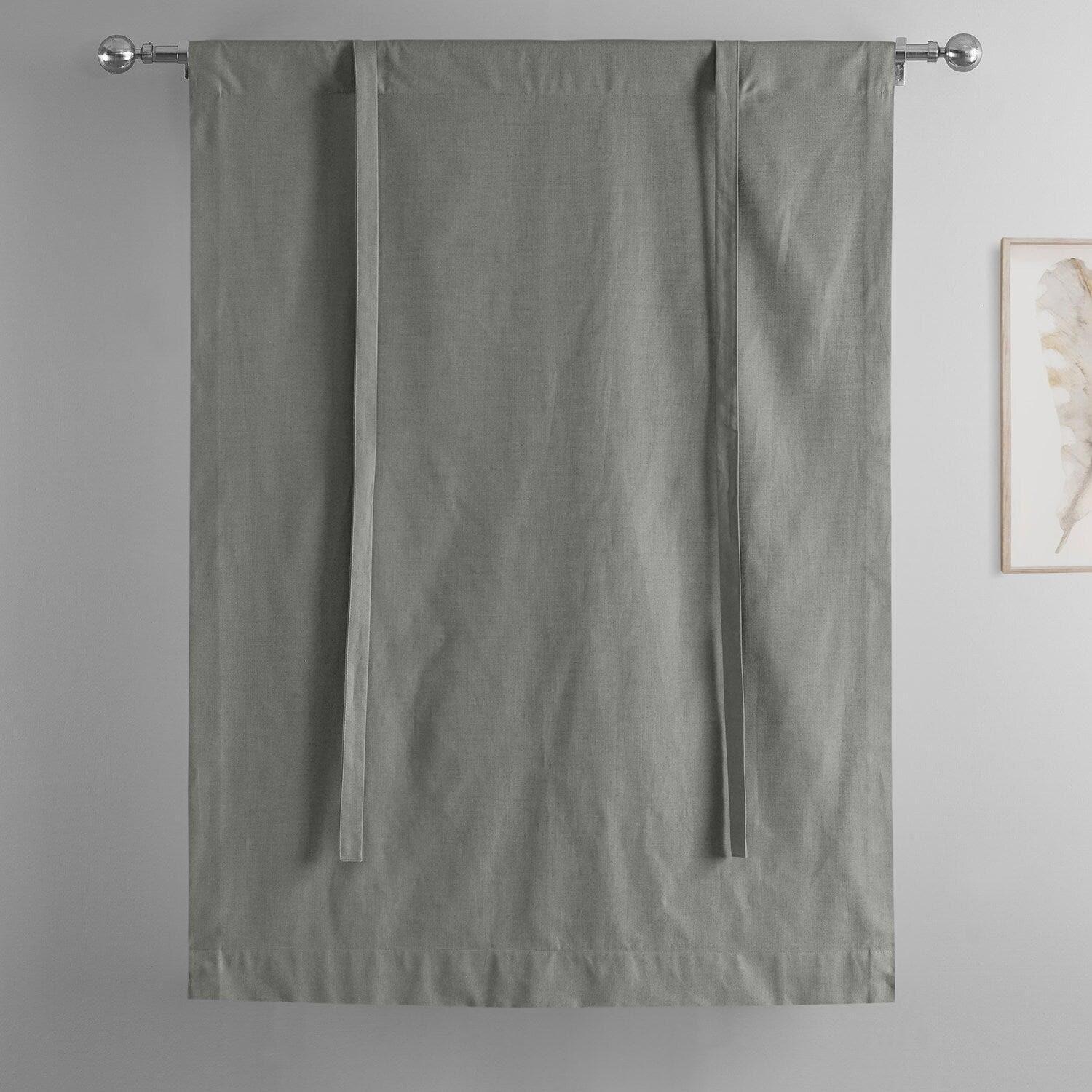 Dark Grey Dune Textured Solid Cotton Room Darkening Tie-Up Window Shade - Image 4