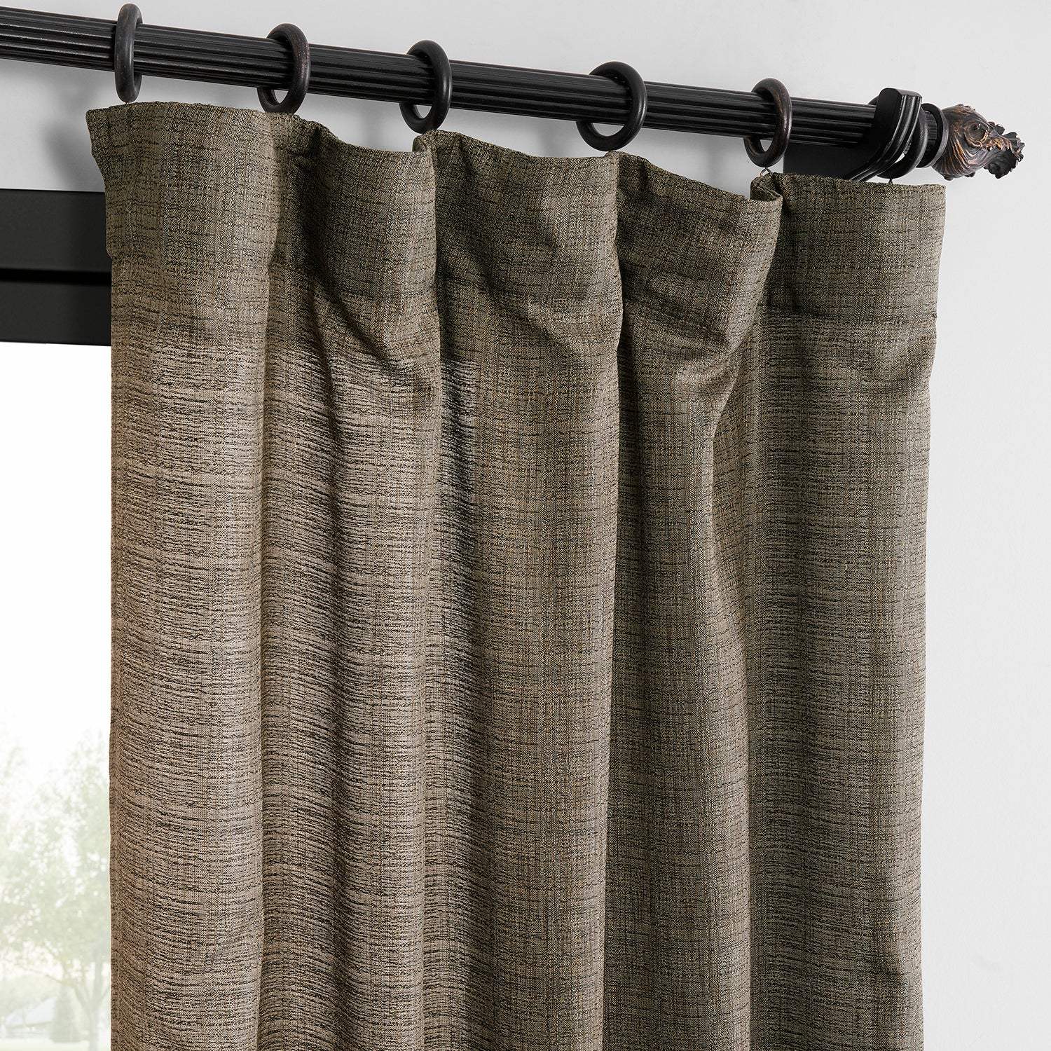 Dark Grey Raw Linen Weave Semi-Sheer Curtain Pair (2 Panels) - Image 2