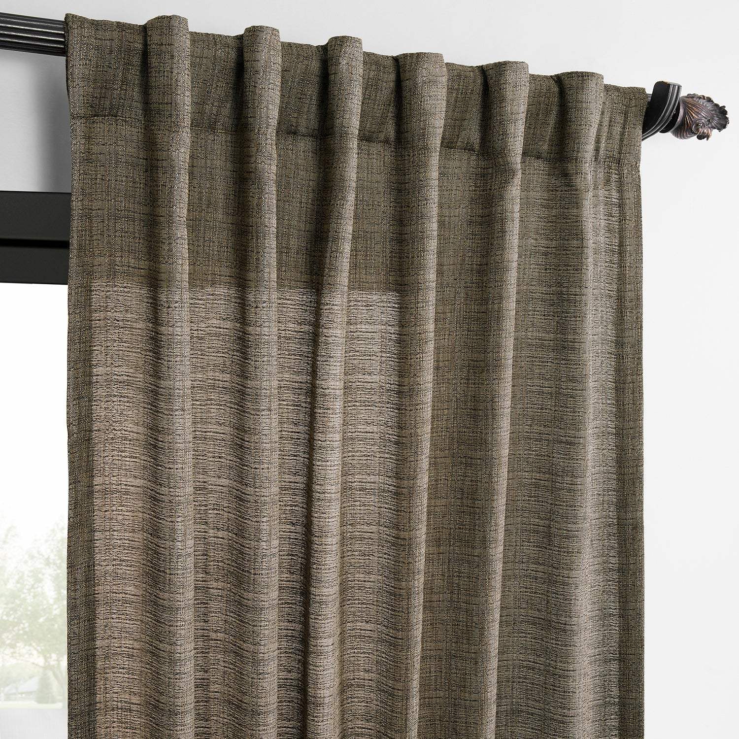 Dark Grey Raw Linen Weave Semi-Sheer Curtain Pair (2 Panels) - Image 3