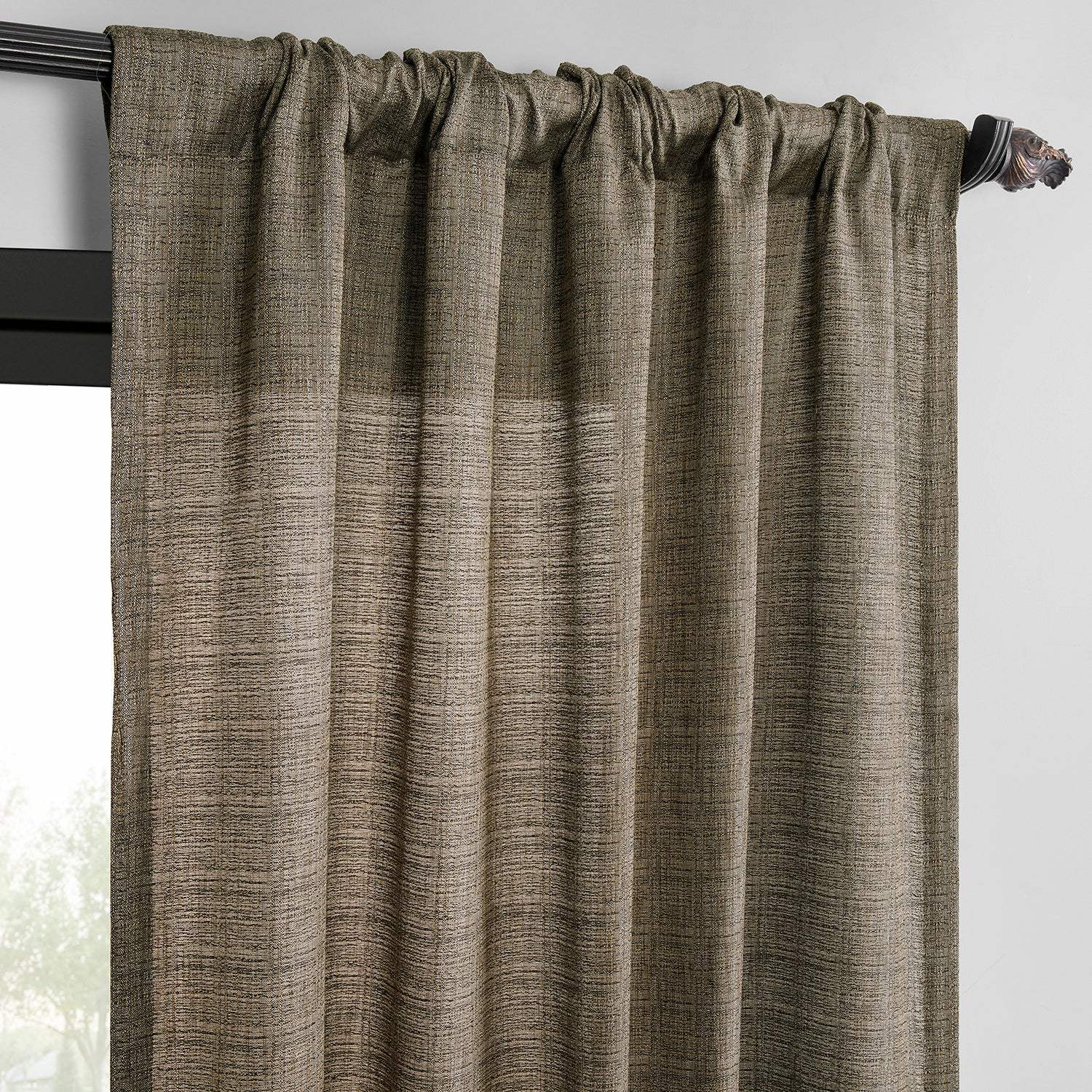 Dark Grey Raw Linen Weave Semi-Sheer Curtain Pair (2 Panels) - Image 4