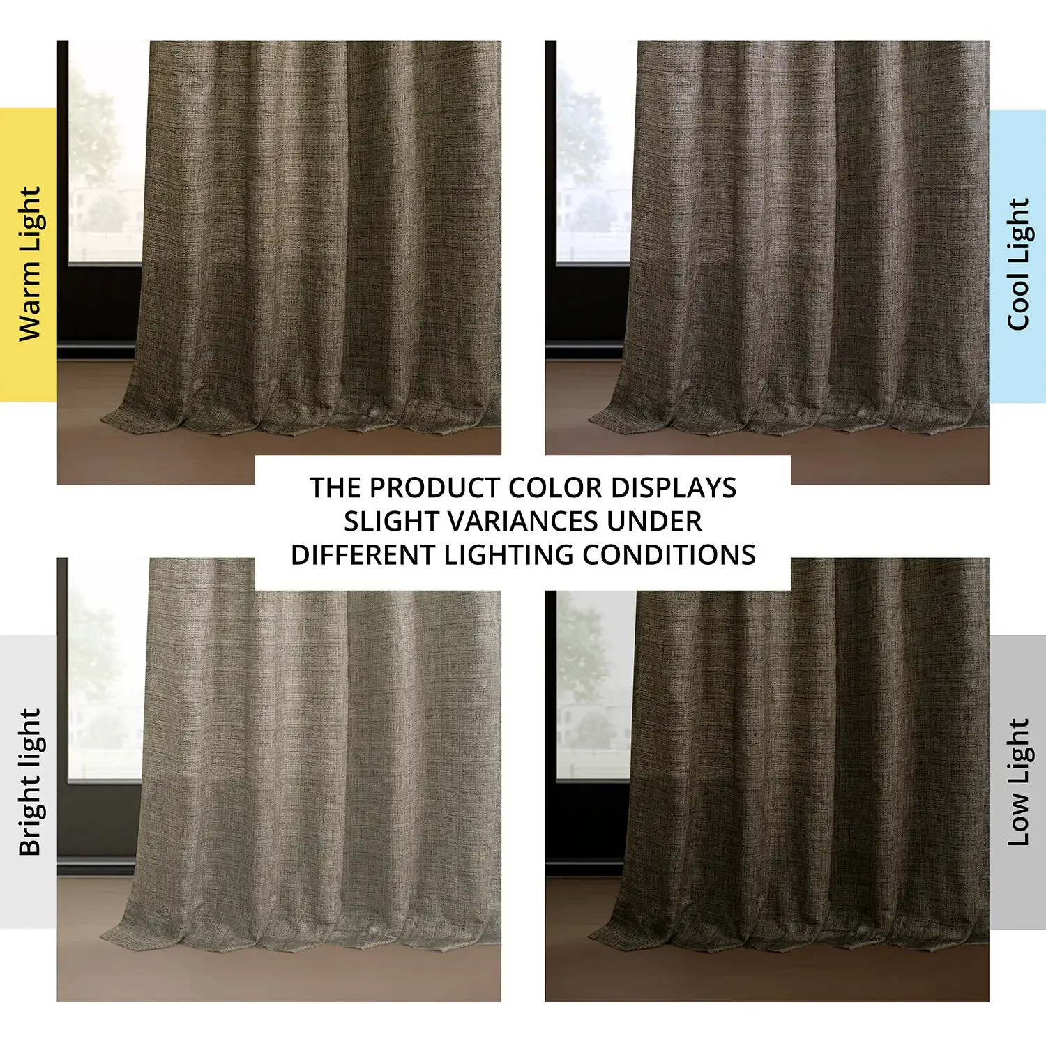 Dark Grey Raw Linen Weave Semi-Sheer Curtain Pair (2 Panels) - Image 7