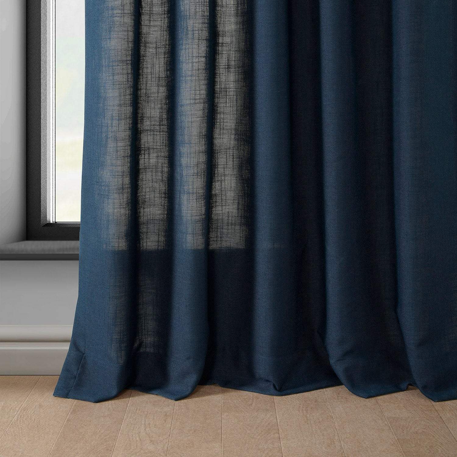 Deep Blue Classic Faux Linen Custom Curtain - Image 3