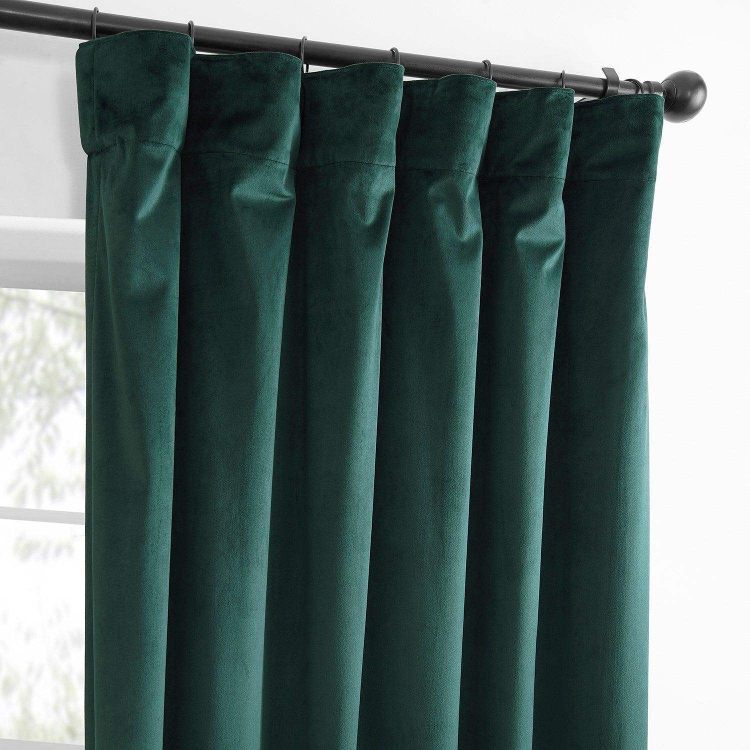 Deep Green Simply Velvet Room Darkening Curtain Pair (2 Panels) - Image 2