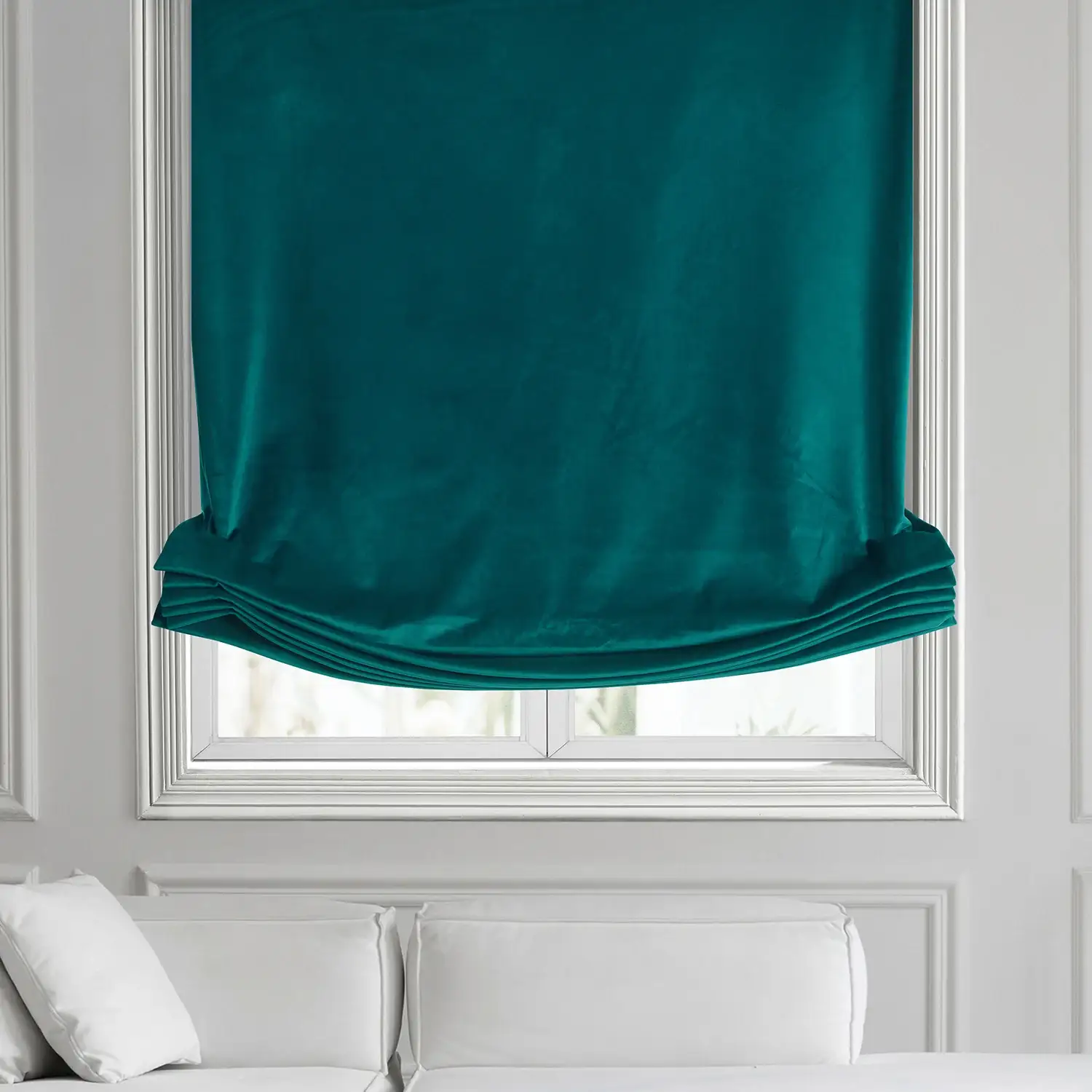 Deep Sea Teal Heritage Plush Velvet Roman Shade - Image 2