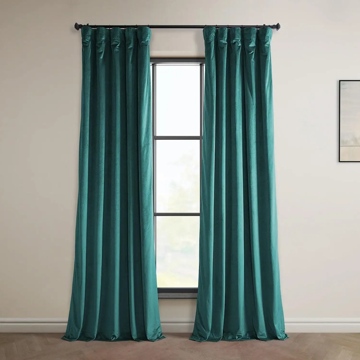 Deep Sea Teal Heritage Plush Velvet Room Darkening Curtain