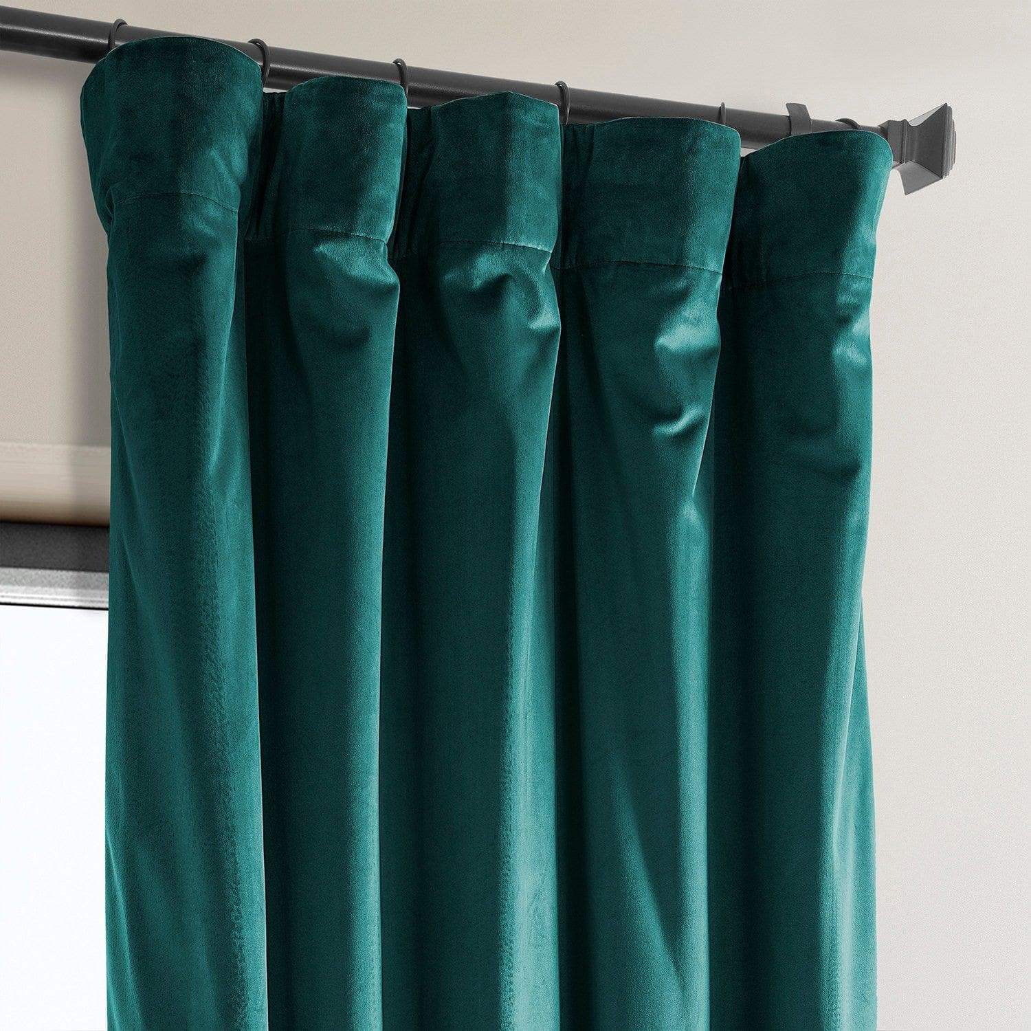 Deep Sea Teal Heritage Plush Velvet Room Darkening Curtain - Image 2