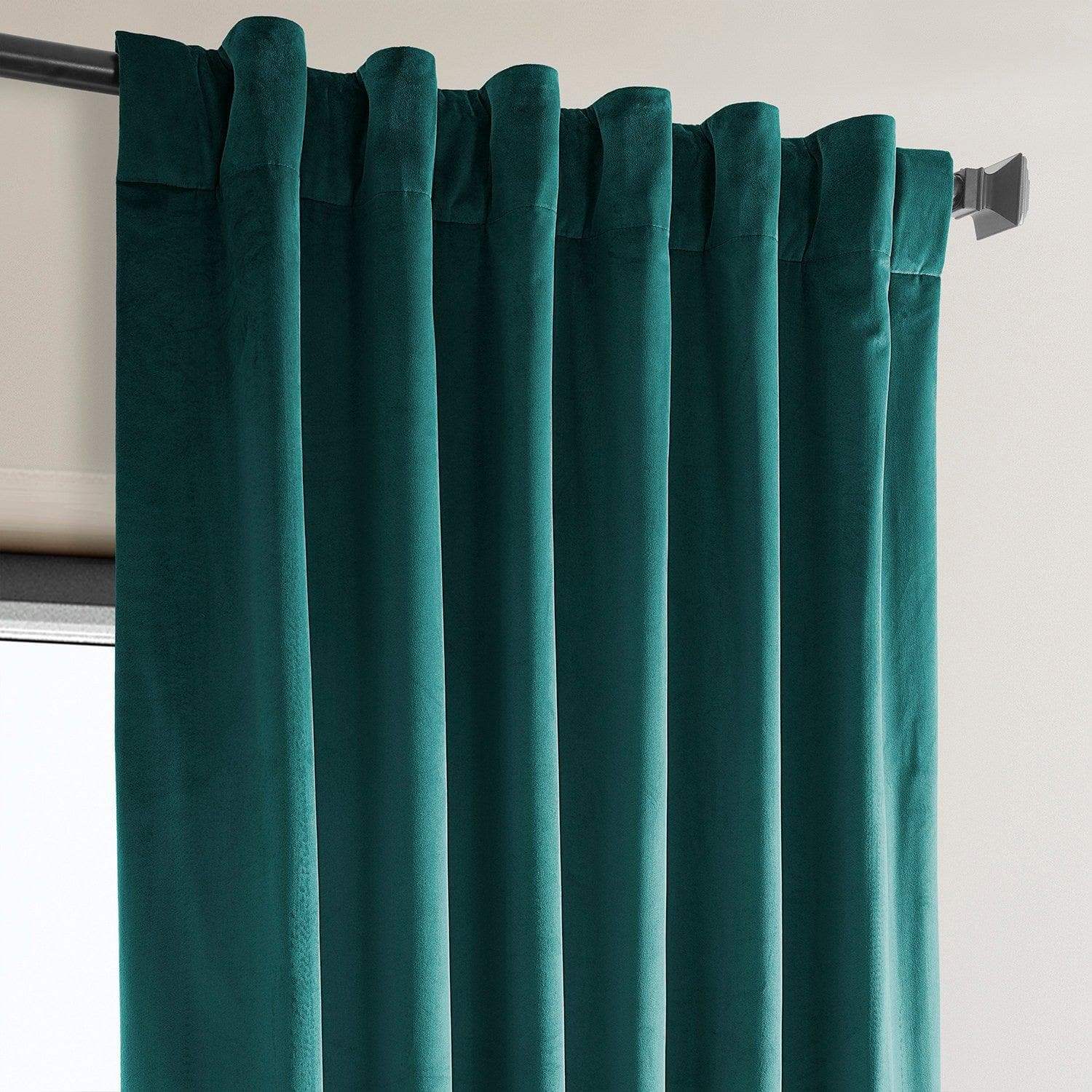 Deep Sea Teal Heritage Plush Velvet Room Darkening Curtain - Image 3
