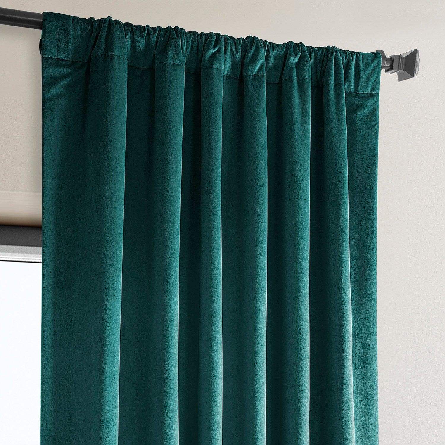 Deep Sea Teal Heritage Plush Velvet Room Darkening Curtain - Image 4