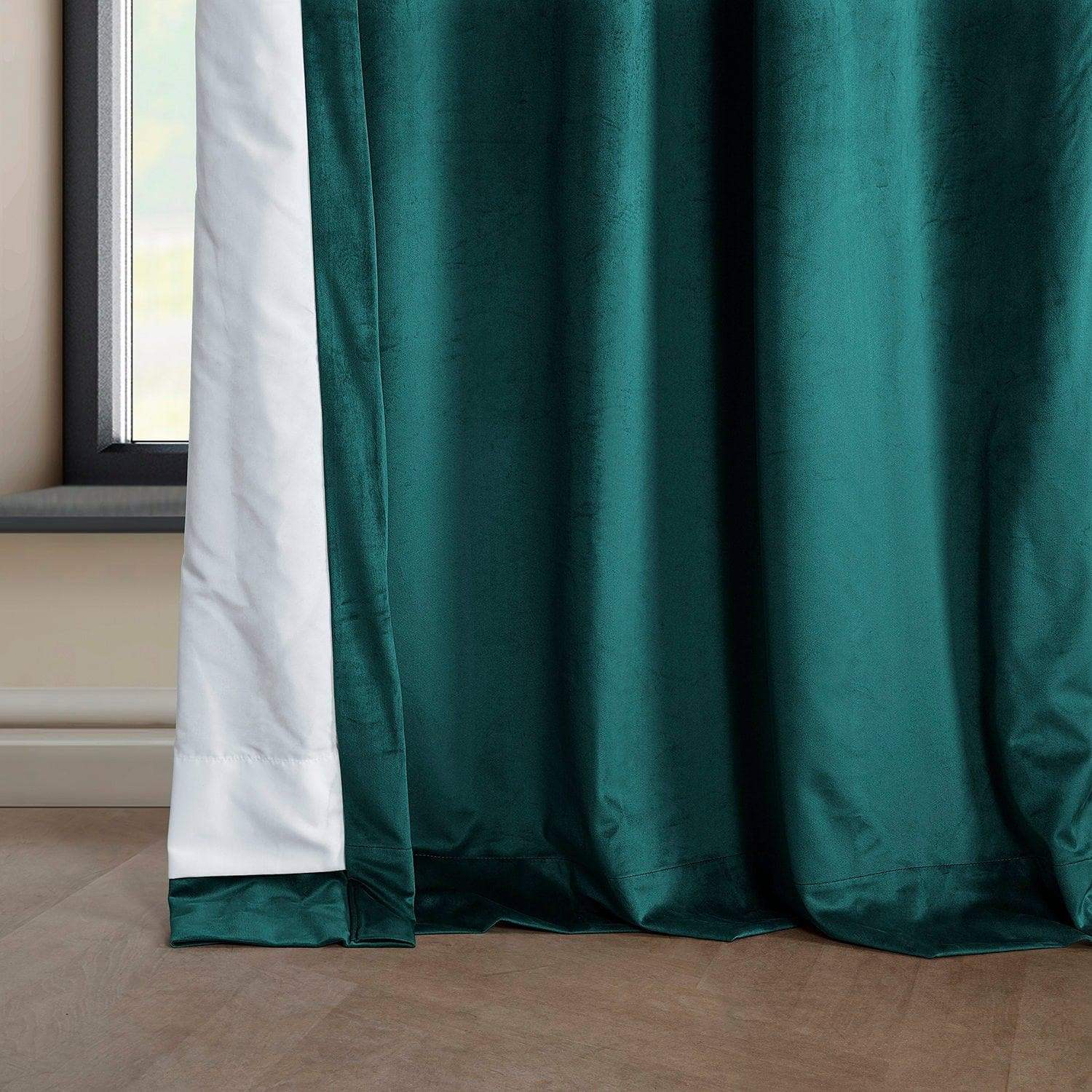 Deep Sea Teal Heritage Plush Velvet Room Darkening Curtain - Image 5