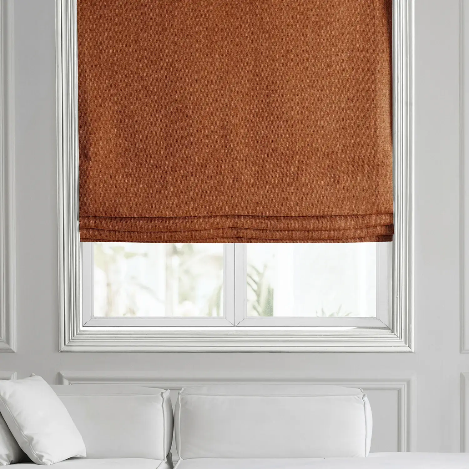 Desert Orange Textured Faux Linen Roman Shade