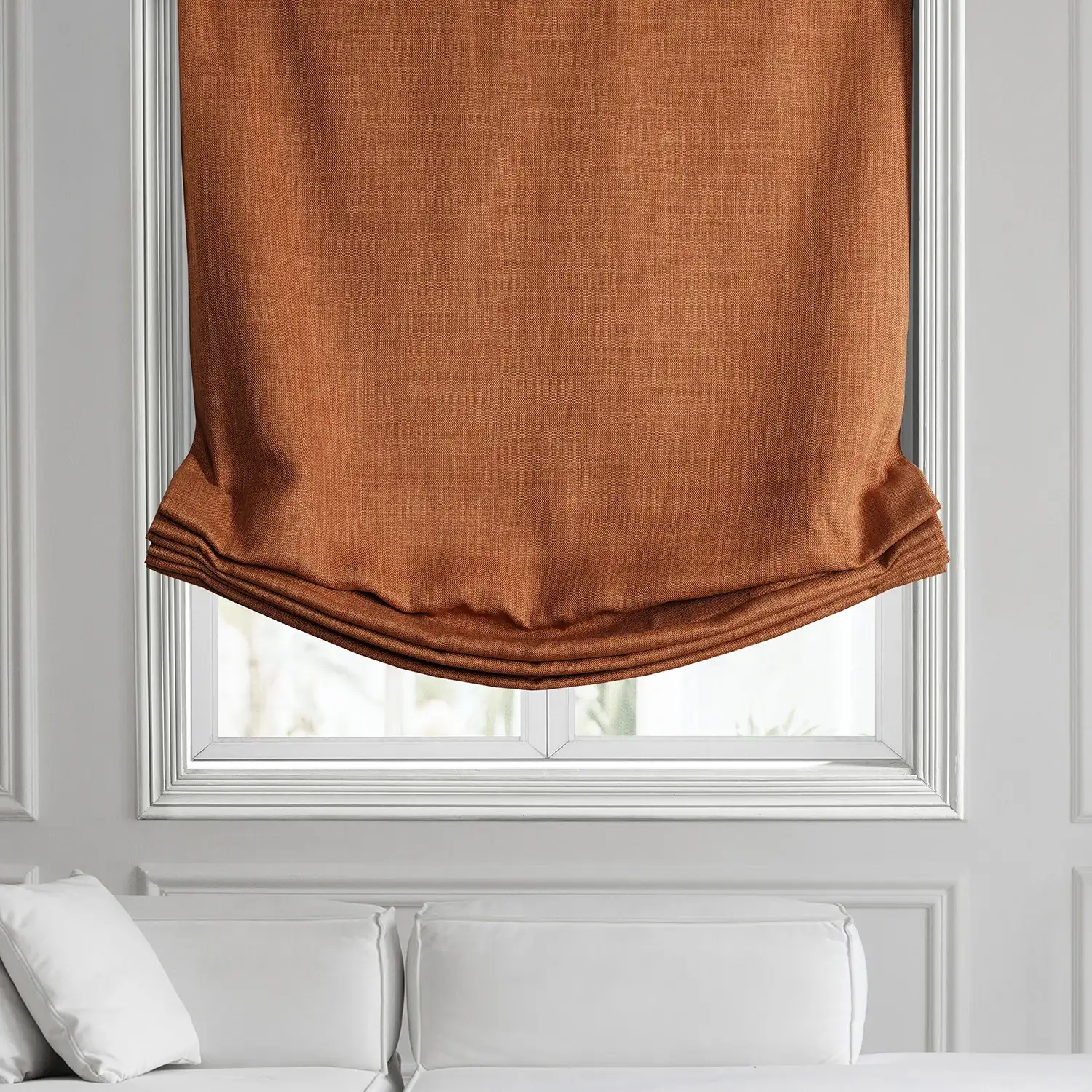 Desert Orange Textured Faux Linen Roman Shade - Image 2