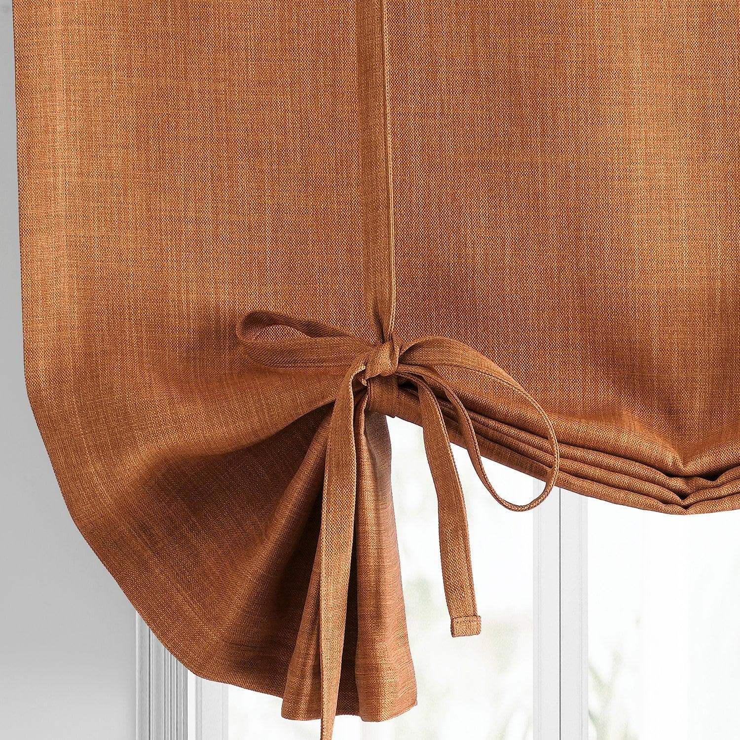 Desert Orange Textured Faux Linen Room Darkening Tie-Up Window Shade - Image 2