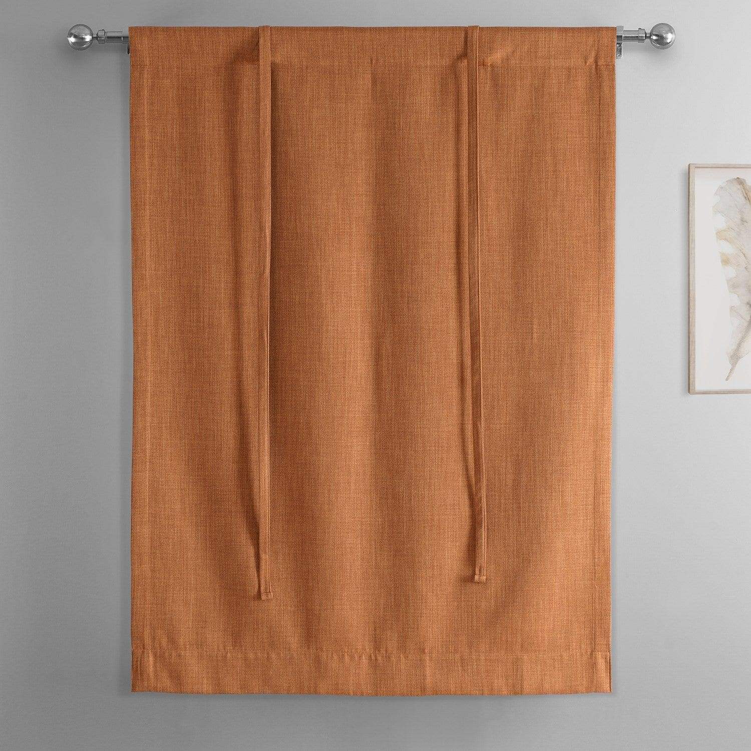 Desert Orange Textured Faux Linen Room Darkening Tie-Up Window Shade - Image 3