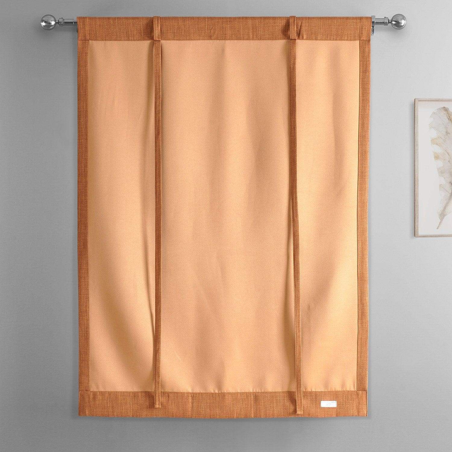 Desert Orange Textured Faux Linen Room Darkening Tie-Up Window Shade - Image 4