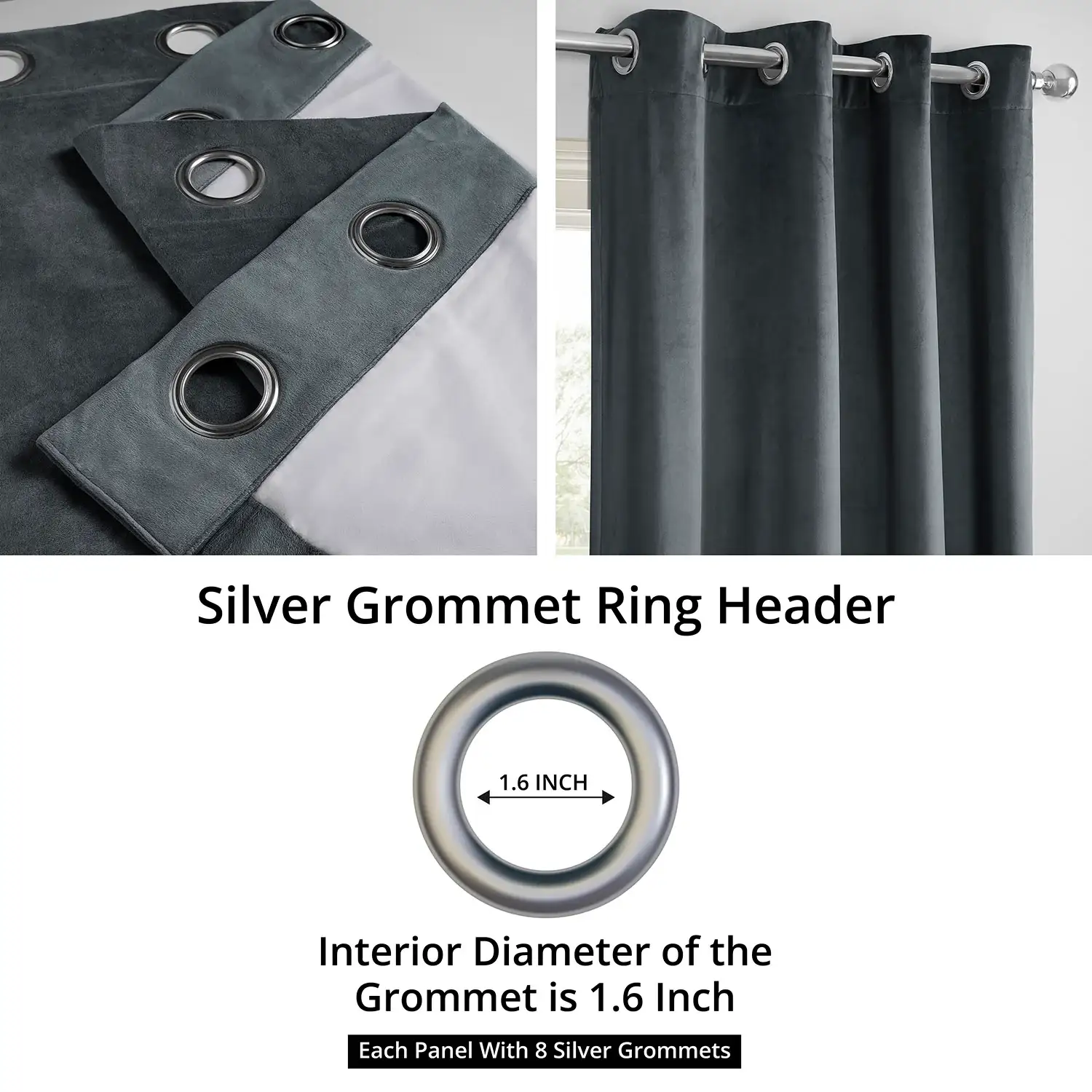 Distance Blue Grey Grommet Signature Velvet Blackout Curtain - Image 3