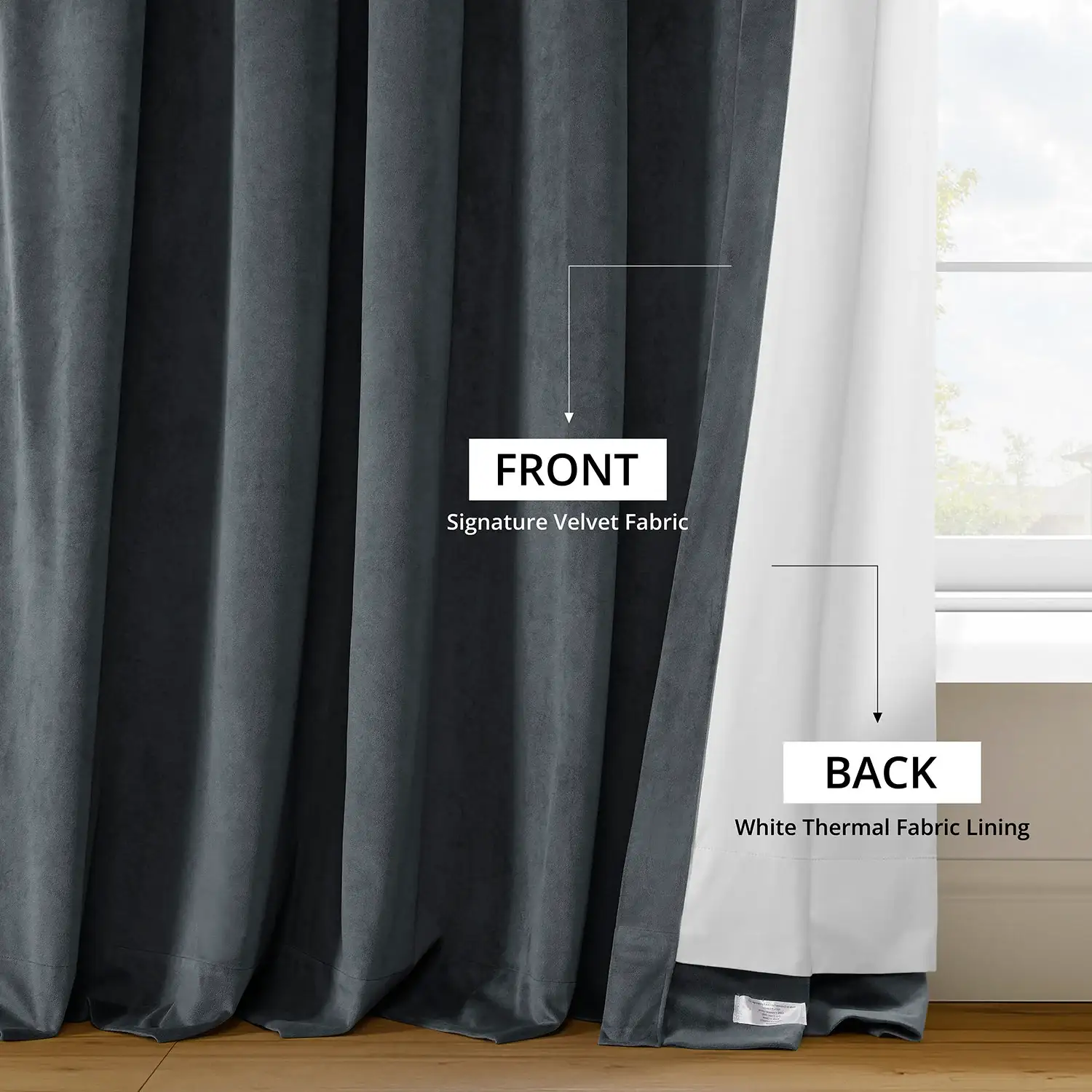Distance Blue Grey Signature Velvet Blackout Curtain - Image 6