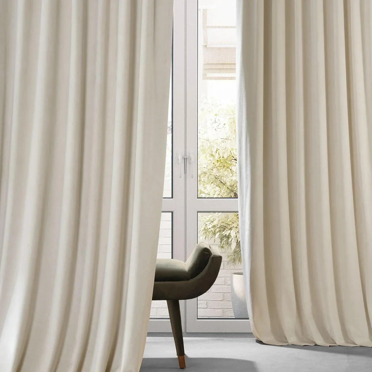 Diva Cream Signature Plush Velvet Hotel Blackout Curtain - Image 6