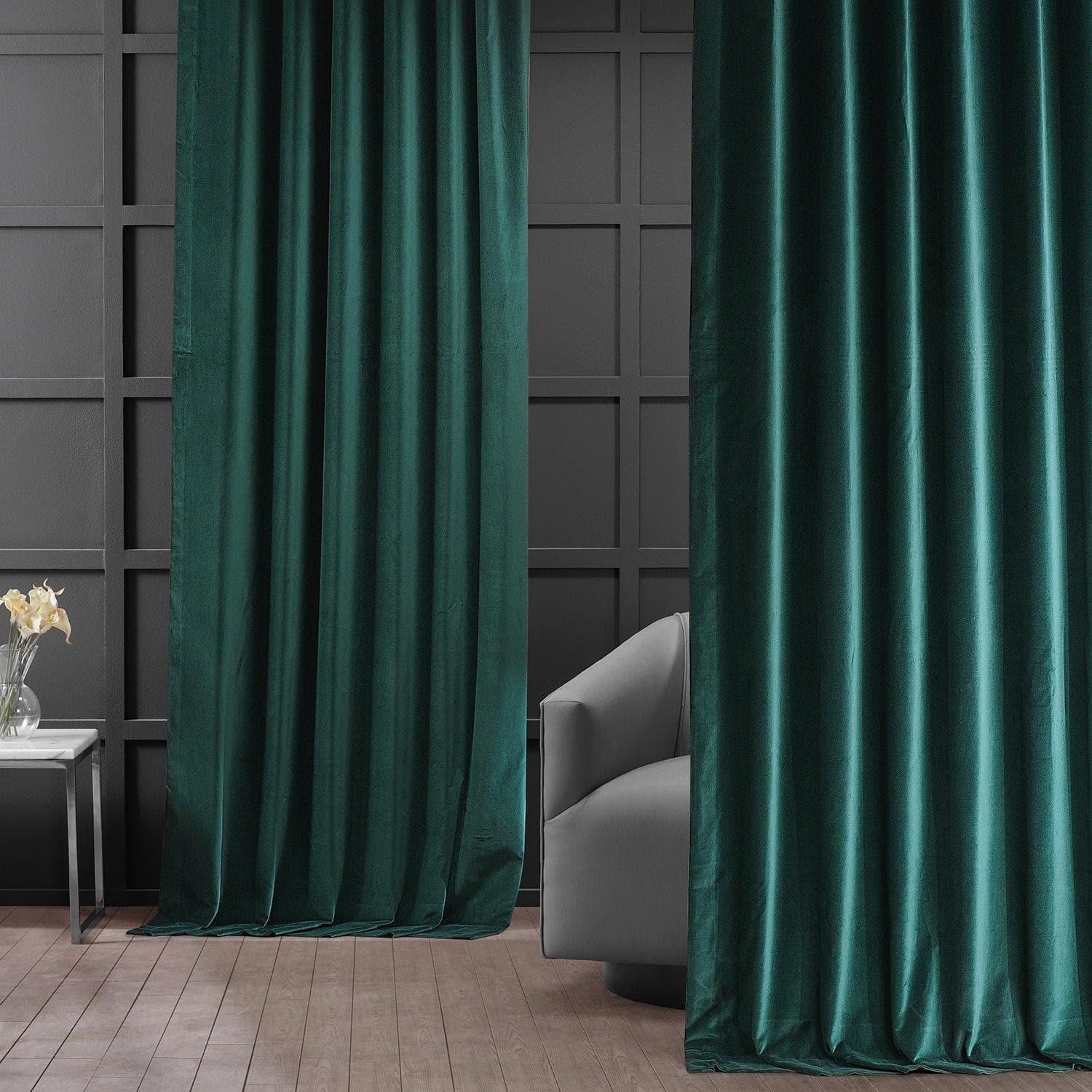 Dublin Green Vintage Cotton Velvet Room Darkening Curtain - Image 6