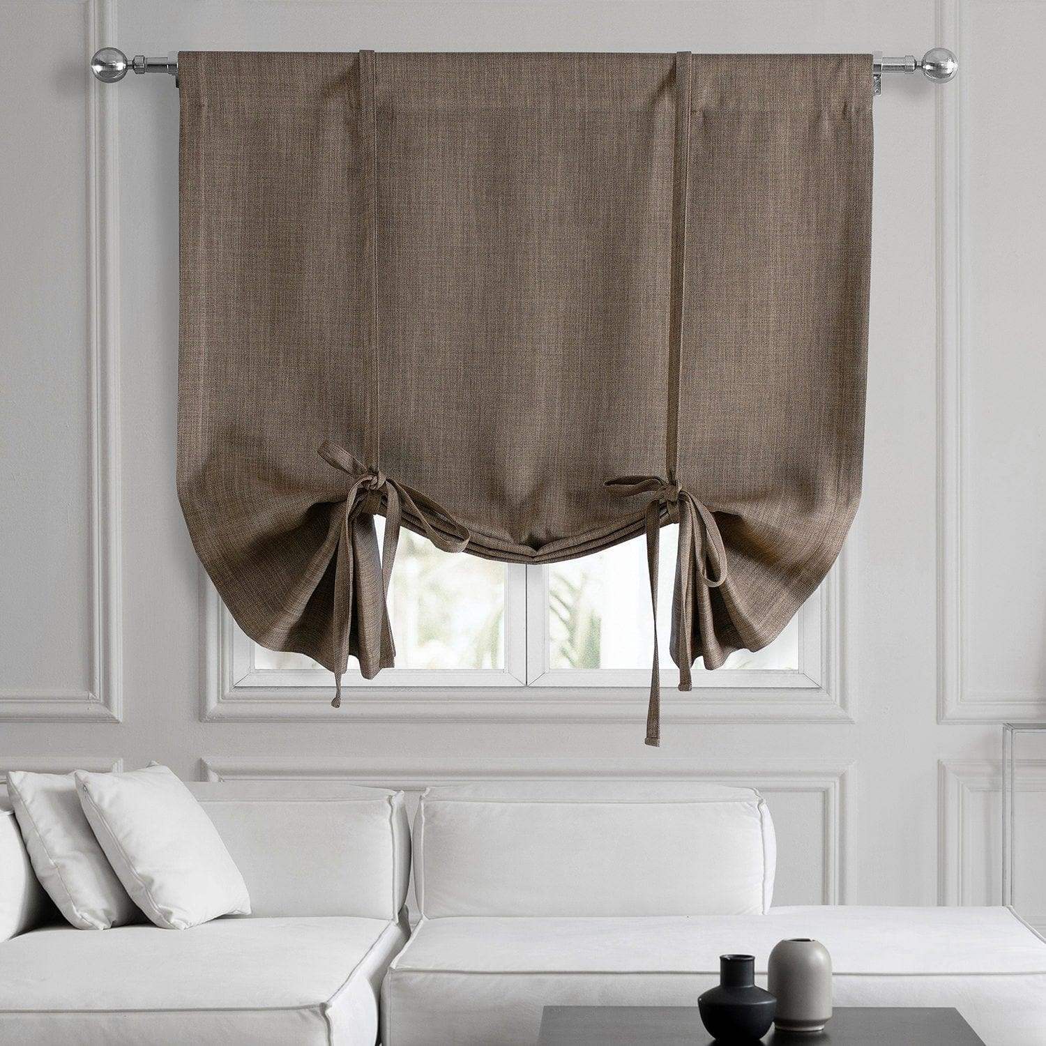 Dutch Cocoa Textured Faux Linen Room Darkening Tie-Up Window Shade
