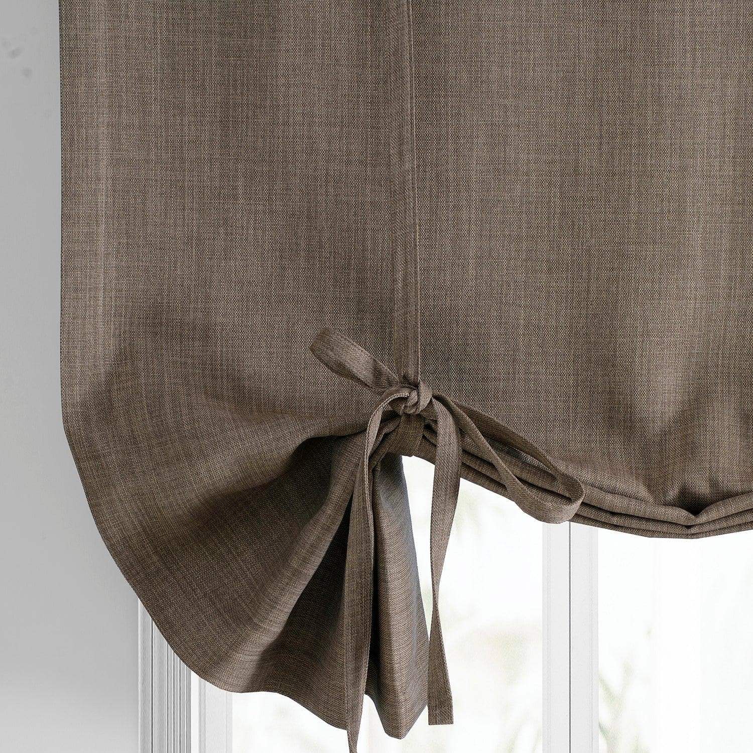 Dutch Cocoa Textured Faux Linen Room Darkening Tie-Up Window Shade - Image 2