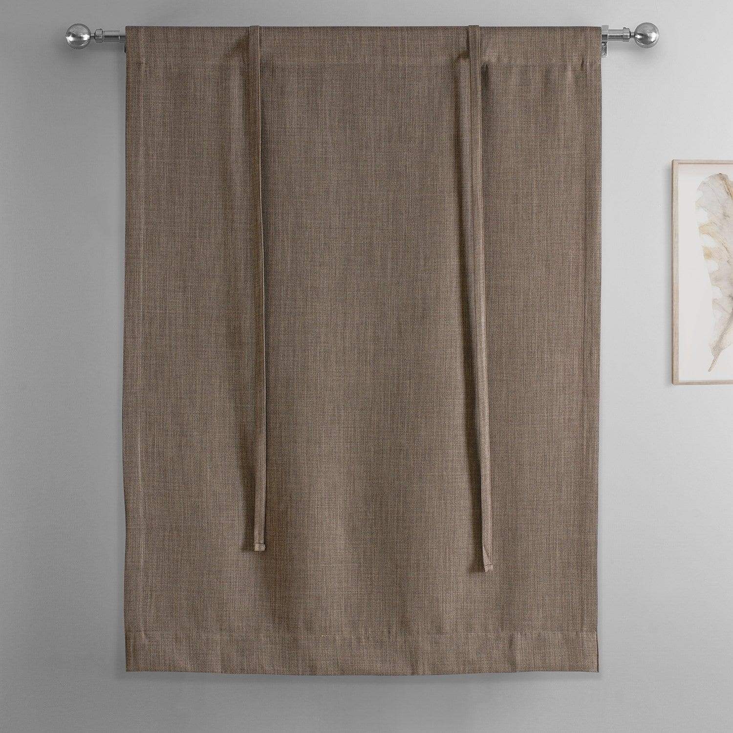 Dutch Cocoa Textured Faux Linen Room Darkening Tie-Up Window Shade - Image 3