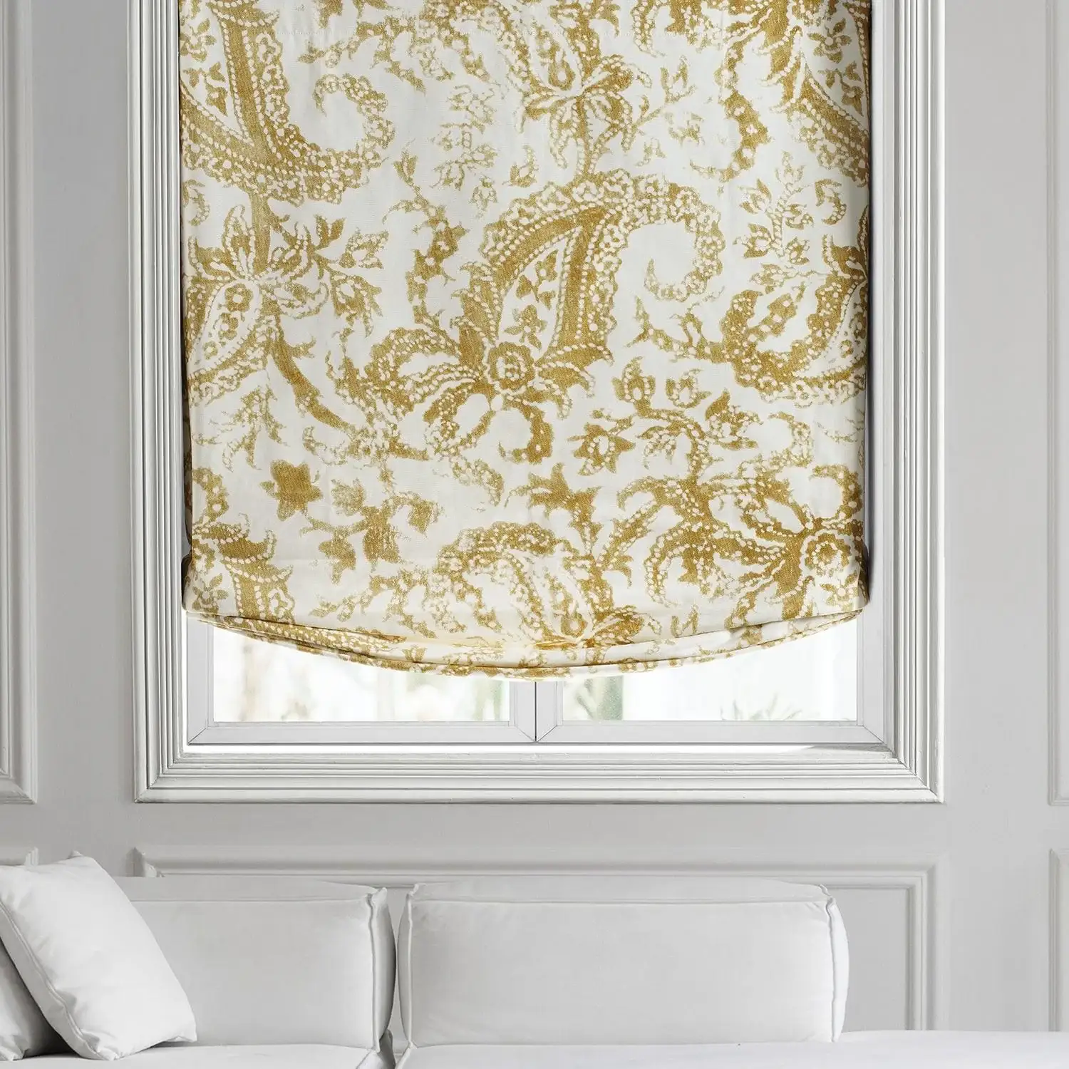 Edina Washed Mustard Paisley Printed Cotton Roman Shade - Image 2
