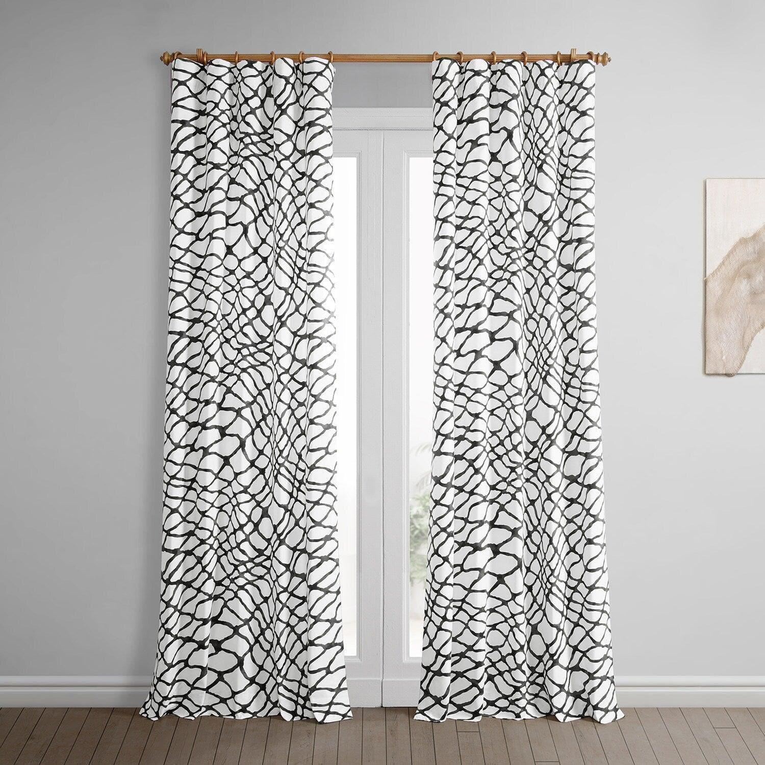 Ellis Black Abstract Printed Cotton Room Darkening Curtain