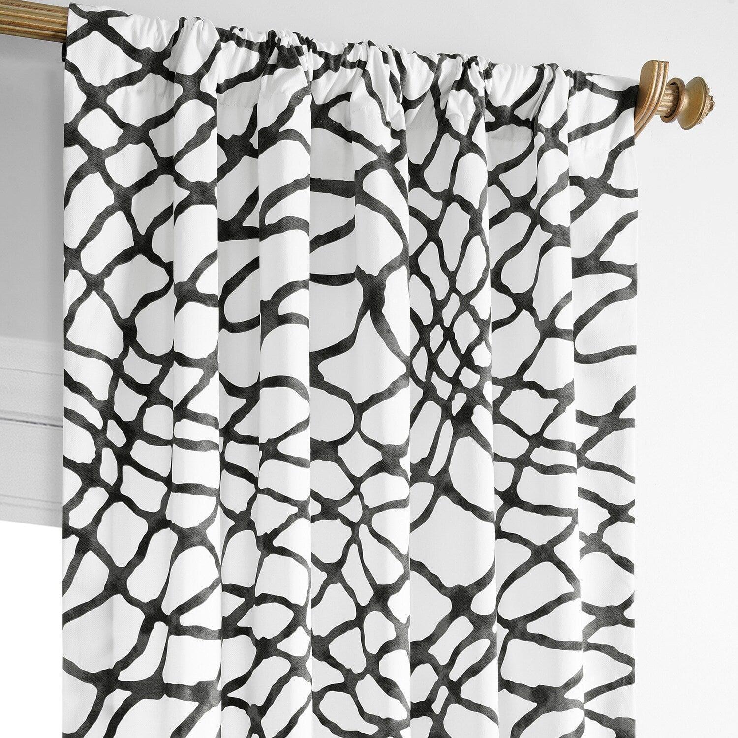 Ellis Black Abstract Printed Cotton Room Darkening Curtain - Image 4