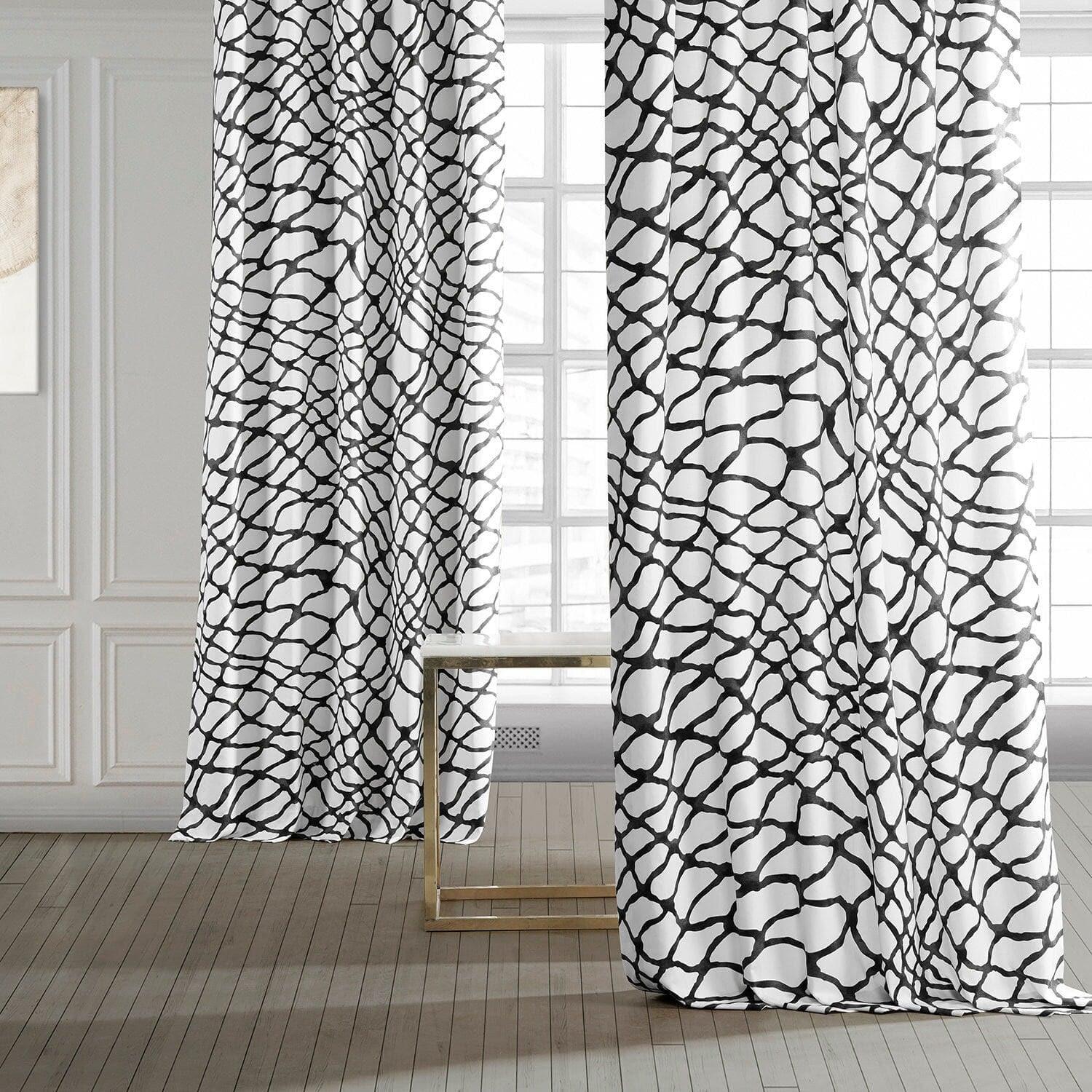 Ellis Black Abstract Printed Cotton Room Darkening Curtain - Image 6