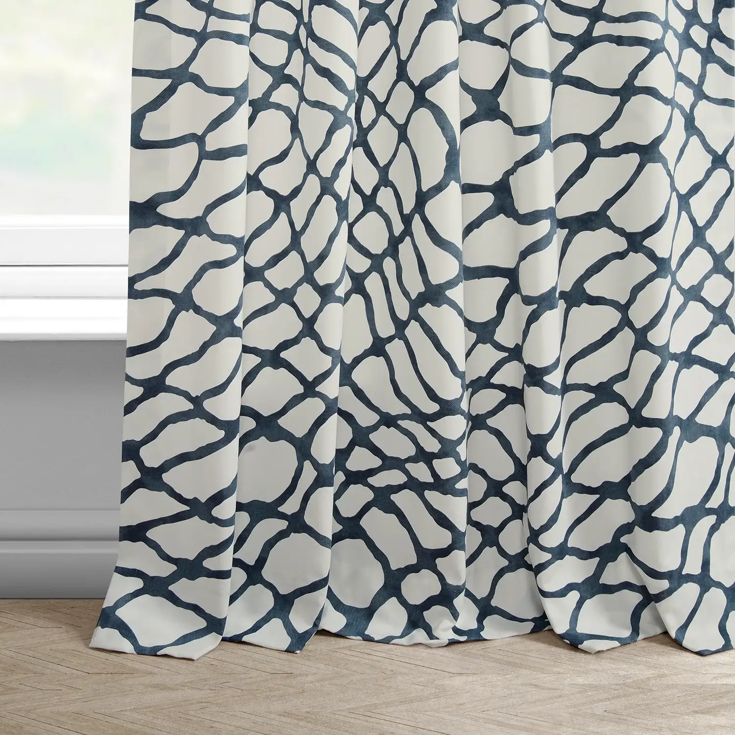 Ellis Blue Abstract Printed Cotton Custom Curtain - Image 3