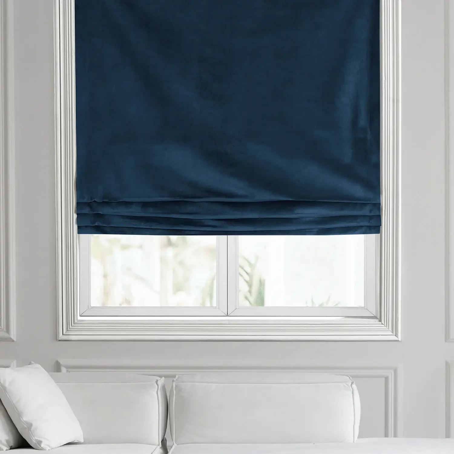 Eternal Blue Heritage Plush Velvet Roman Shade