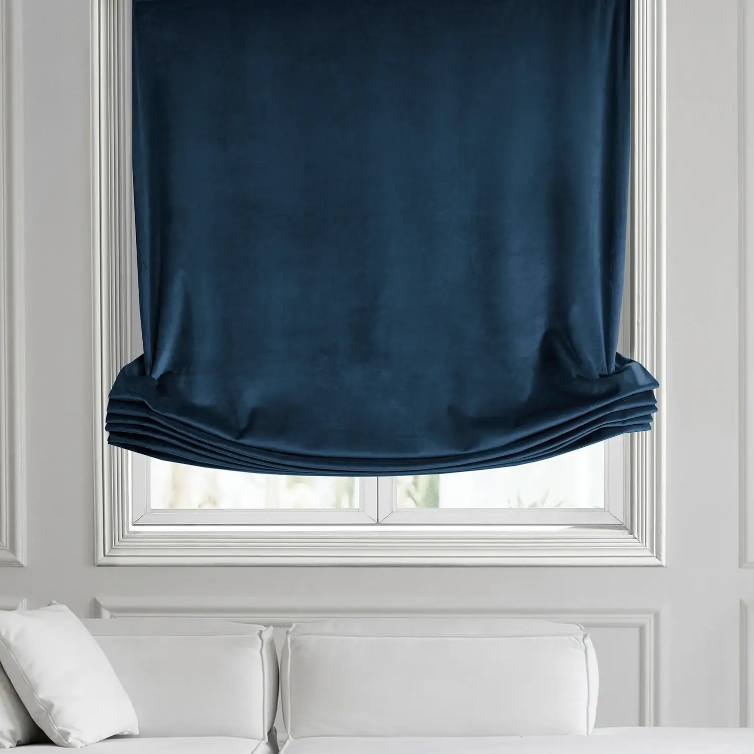 Eternal Blue Heritage Plush Velvet Roman Shade - Image 2