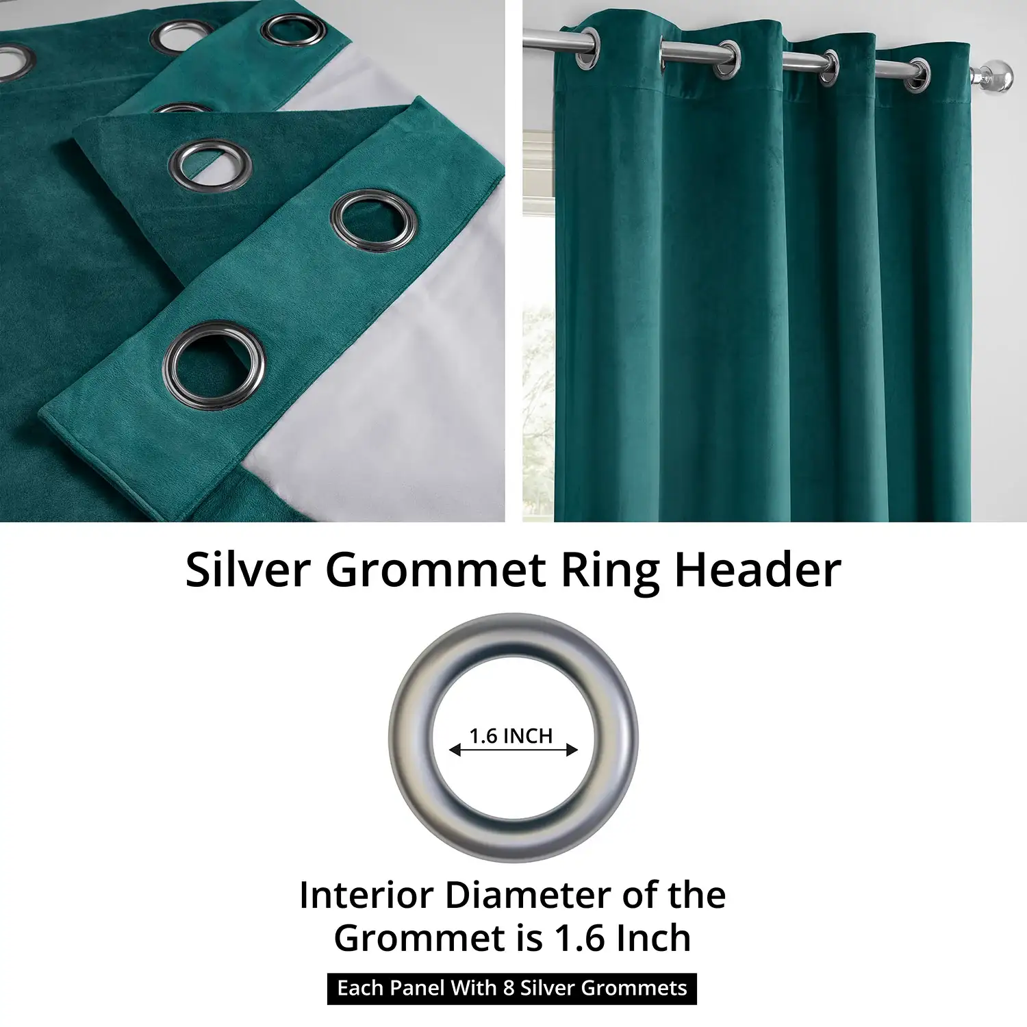 Everglade Teal Grommet Signature Velvet Blackout Curtain - Image 3
