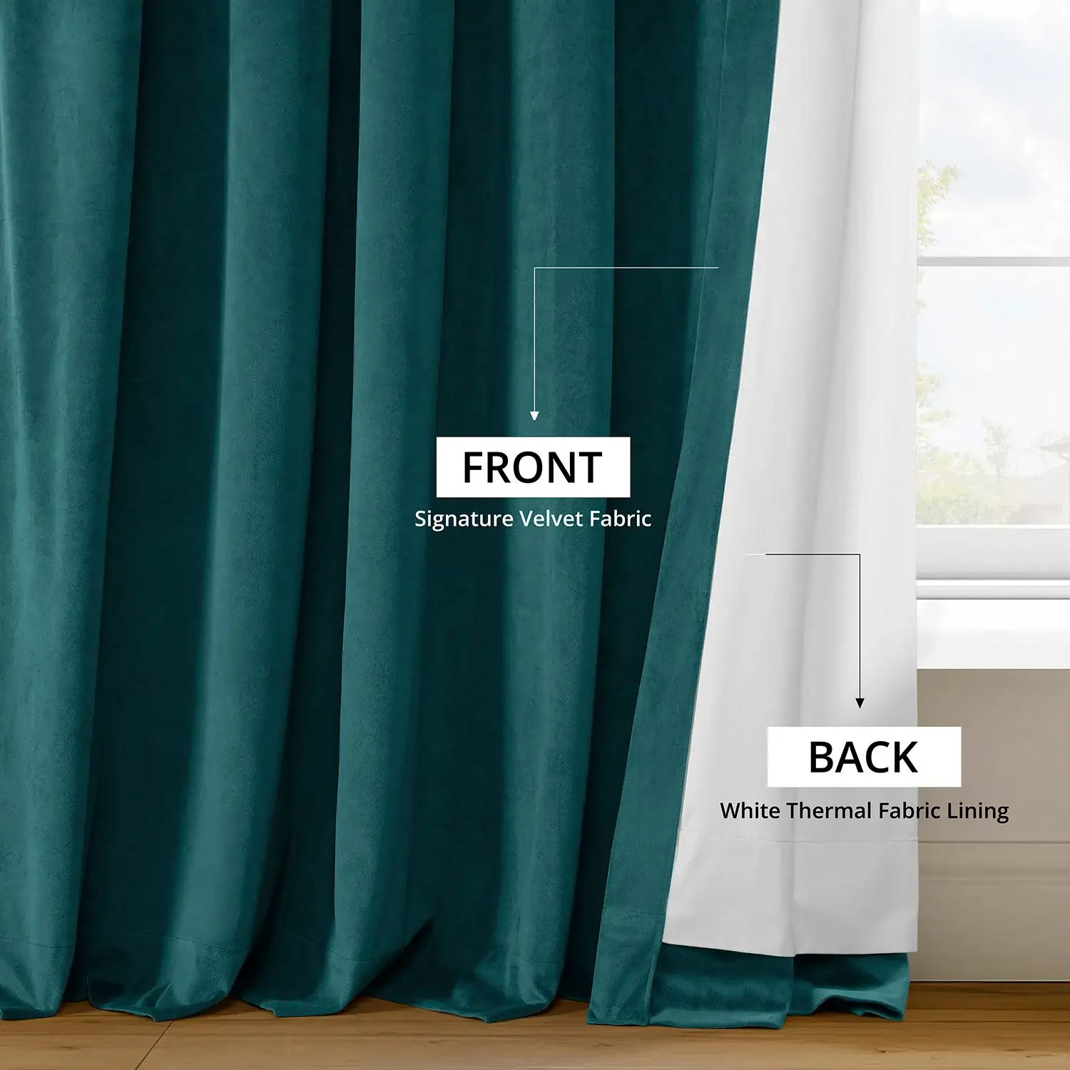 Everglade Teal Grommet Signature Velvet Blackout Curtain - Image 6