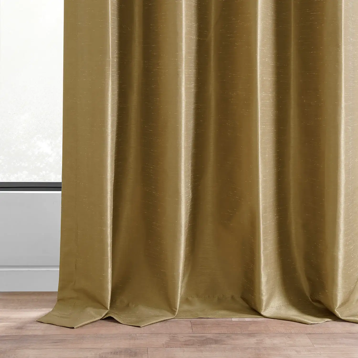 Flax Gold Vintage Textured Faux Dupioni Silk Custom Curtain - Image 3
