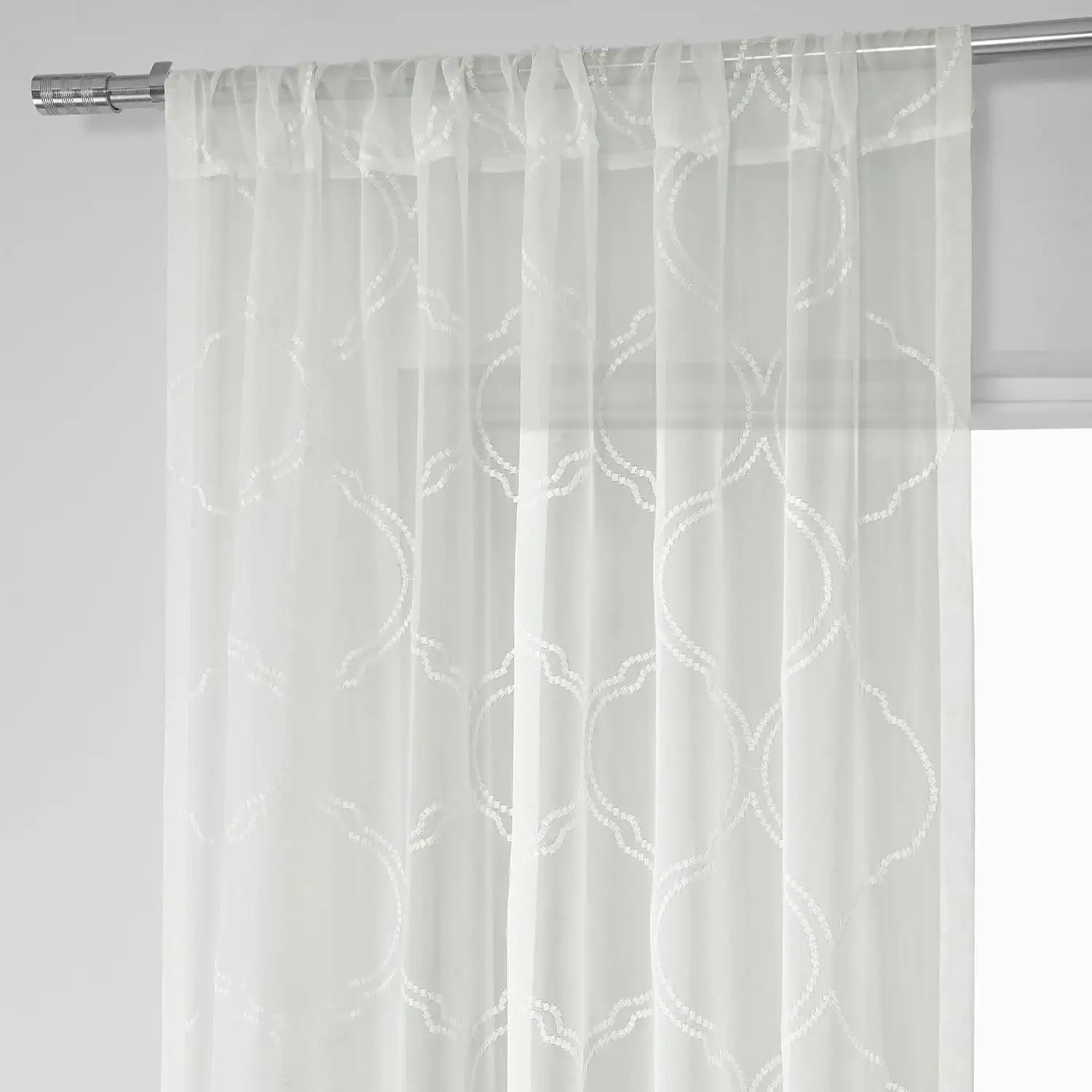 Florentina White Embroidered Geometric Sheer Curtain - Image 3