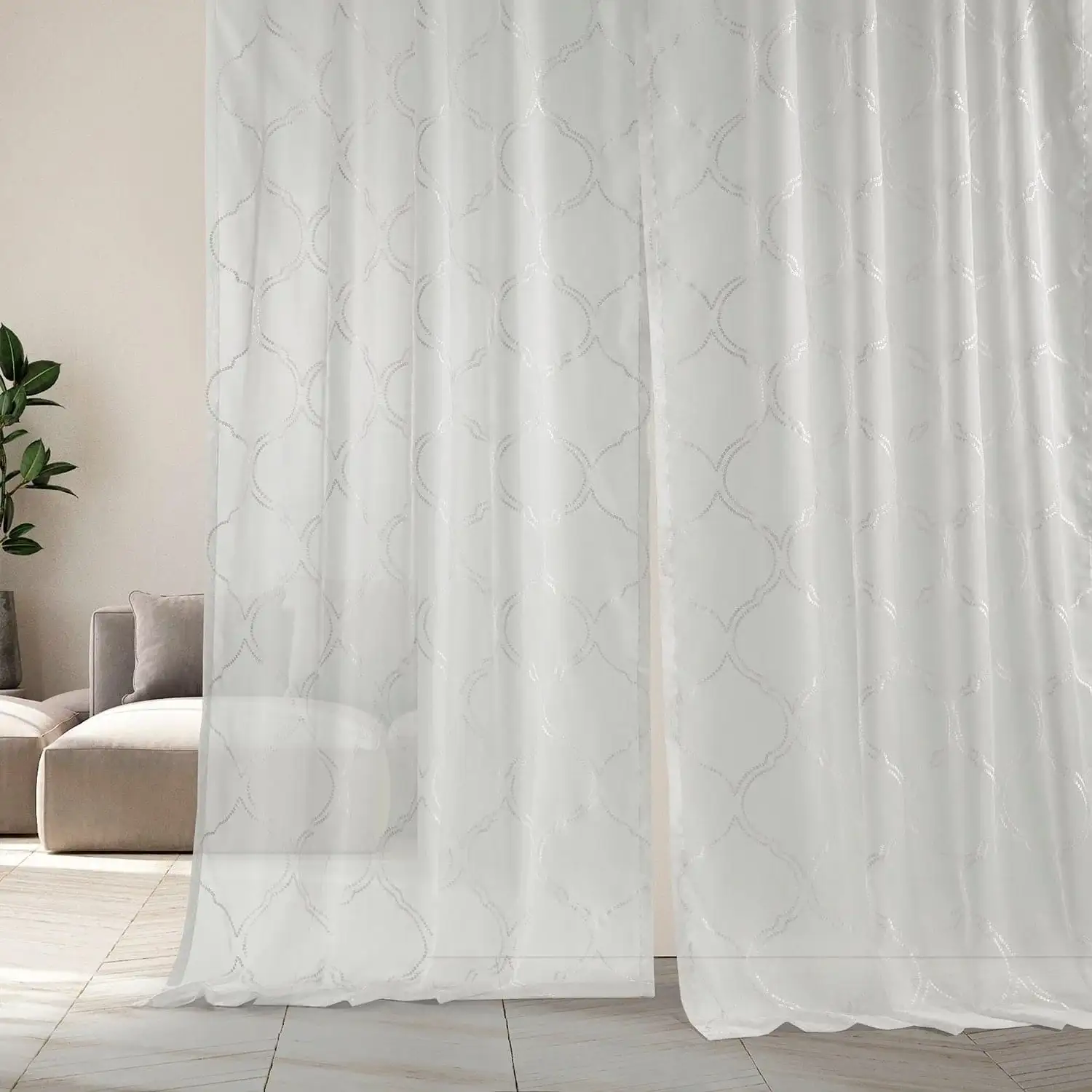 Florentina White Embroidered Geometric Sheer Curtain - Image 5